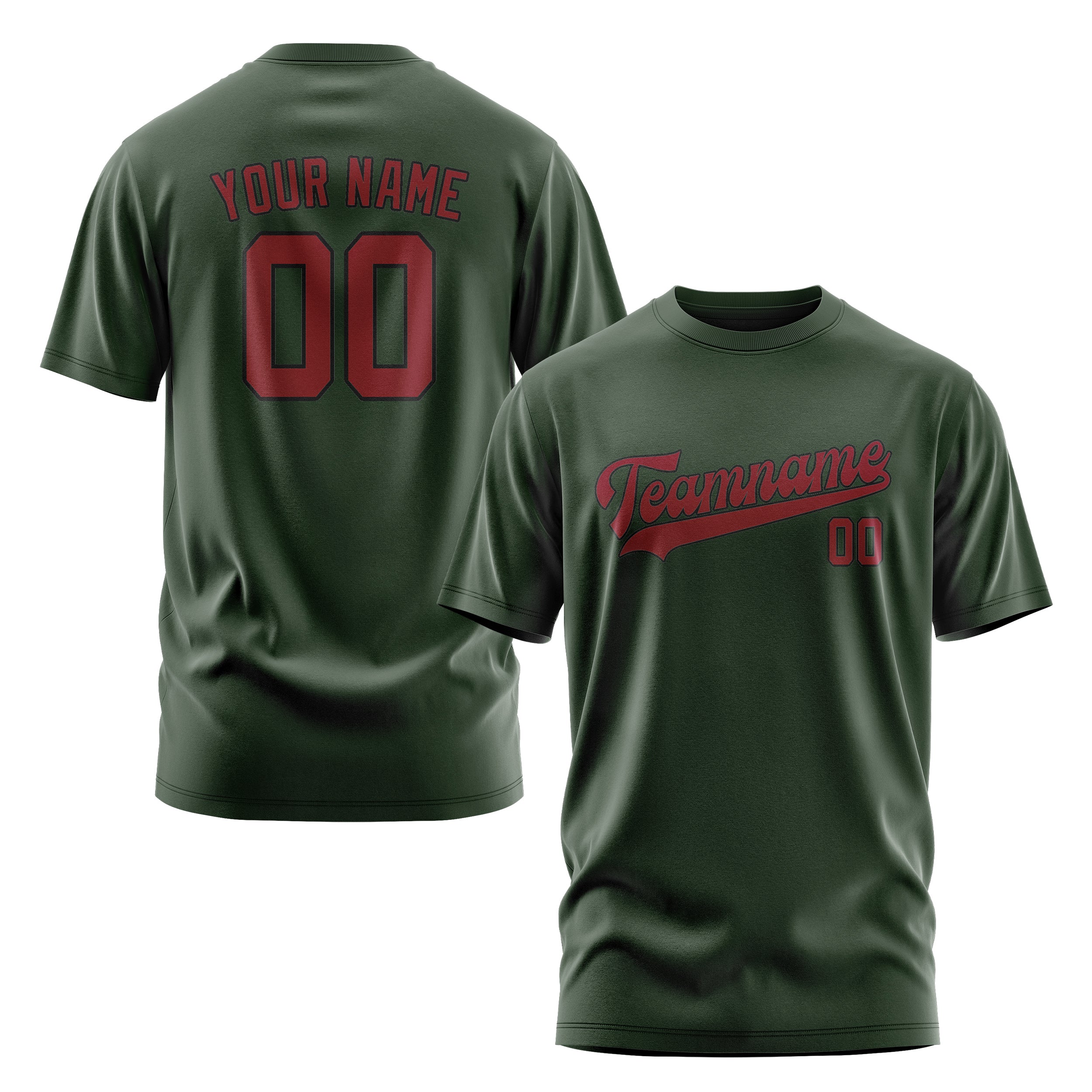 Maßgeschneidertes Tannengrün Karmesinrot T-Shirt