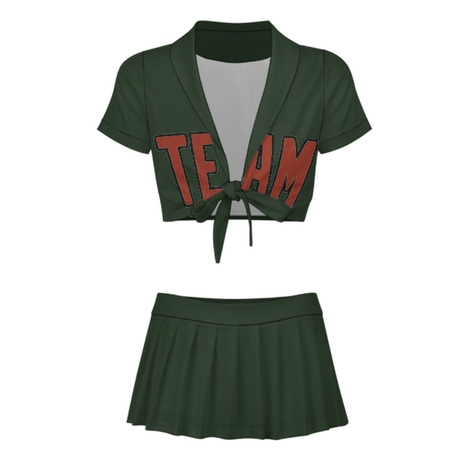 Maßgeschneidertes Tannengrün Korallenrot Cheerleader Outfit Set