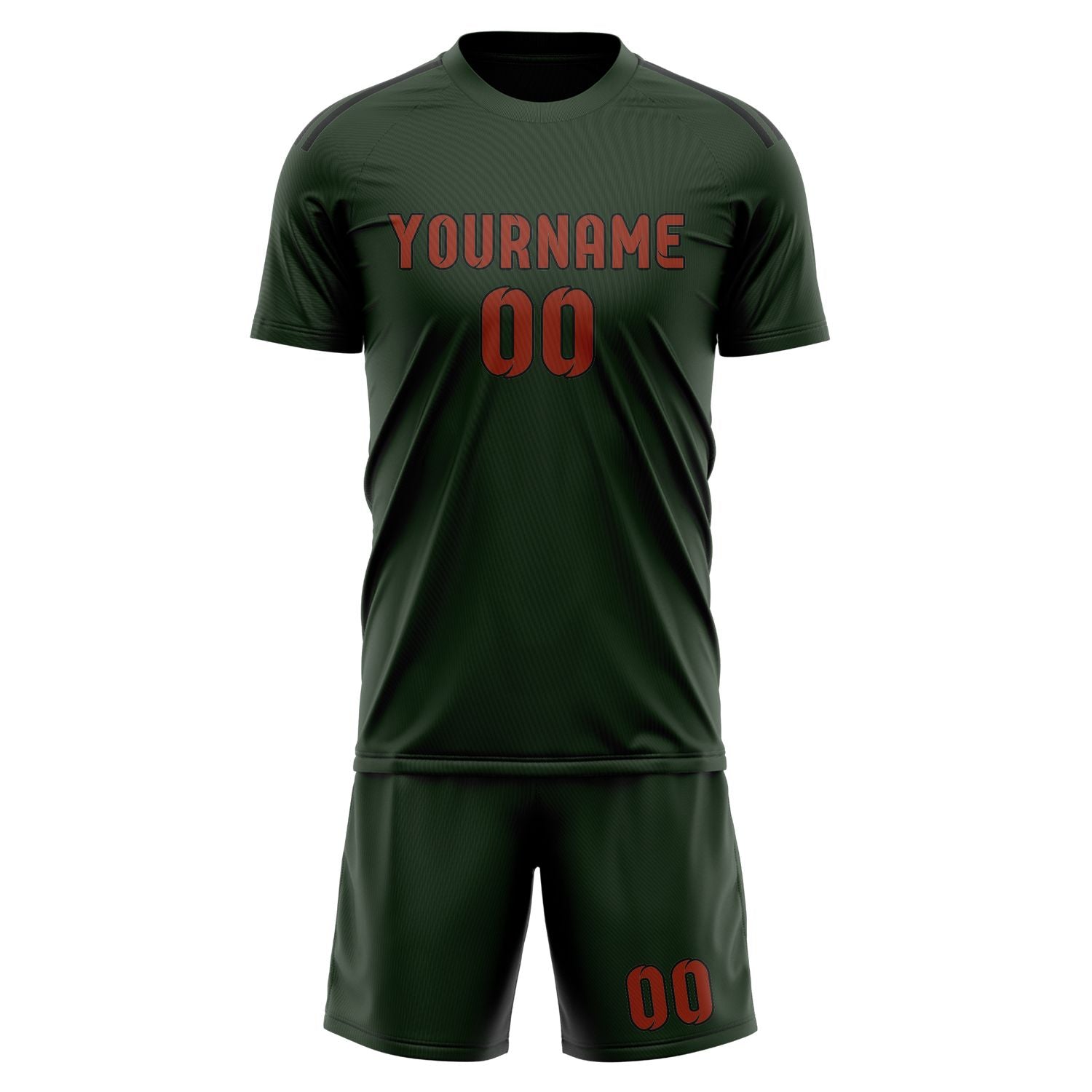 Maßgeschneidertes Professionelles Tannengrün Korallenrot Fußballtrikot-Set