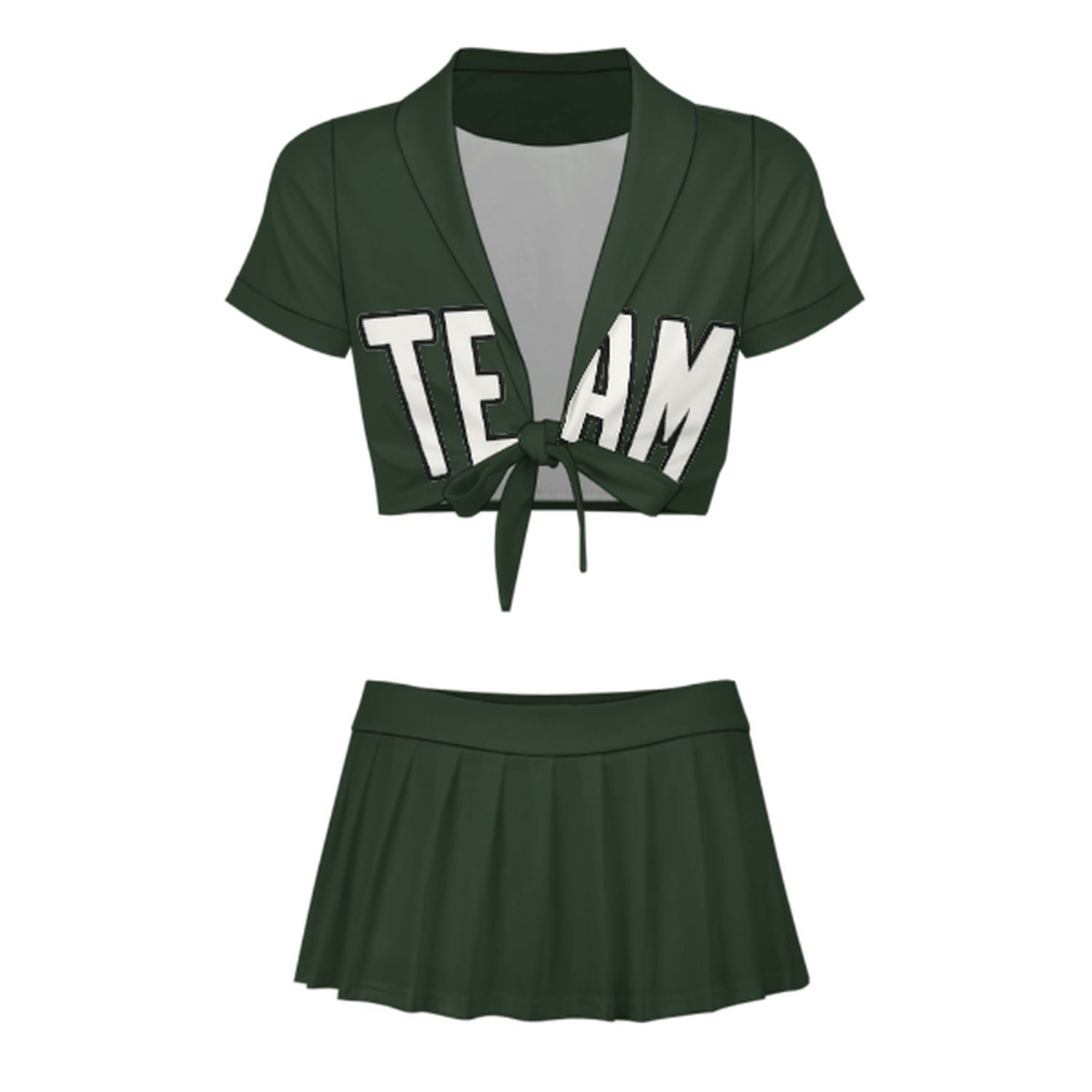 Maßgeschneidertes Tannengrün Weiß Cheerleader Outfit Set