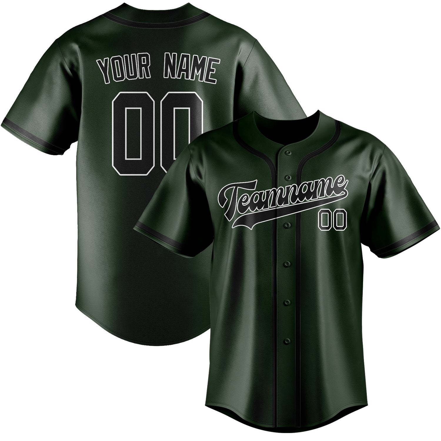 Benutzerdefiniertes Professionelles Tannengrün Schwarz Baseballtrikot