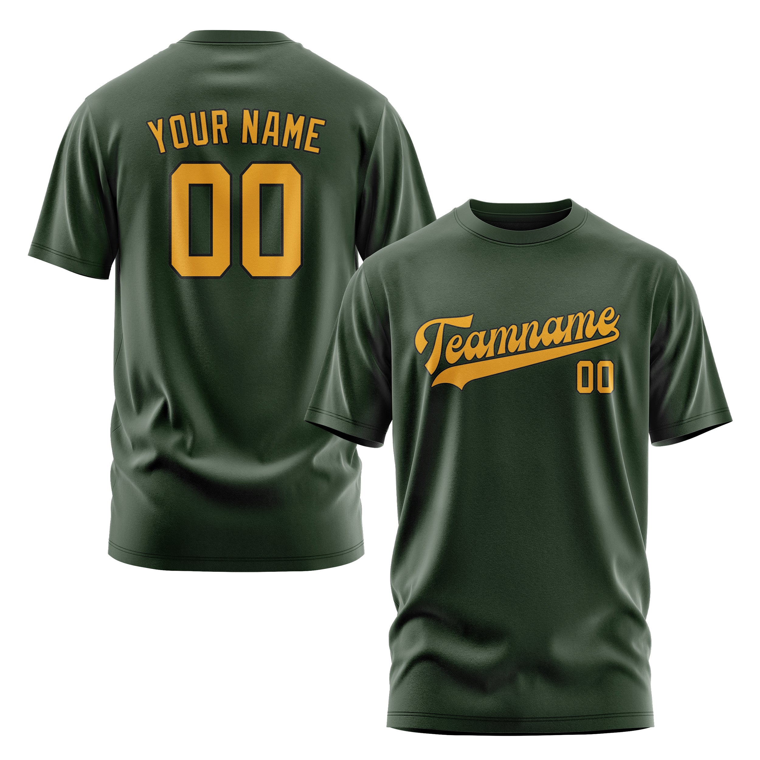 Maßgeschneidertes Tannengrün Gelb T-Shirt