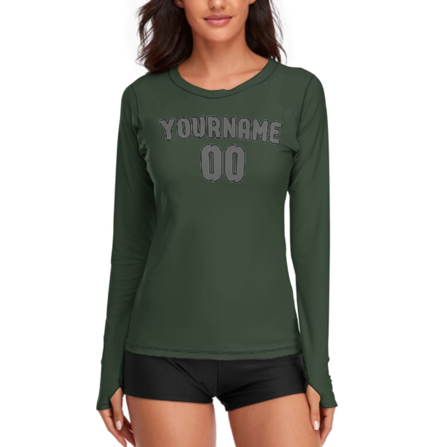Maßgeschneidertes Tannengrün Dunkelgrau Damen Langarmshirt