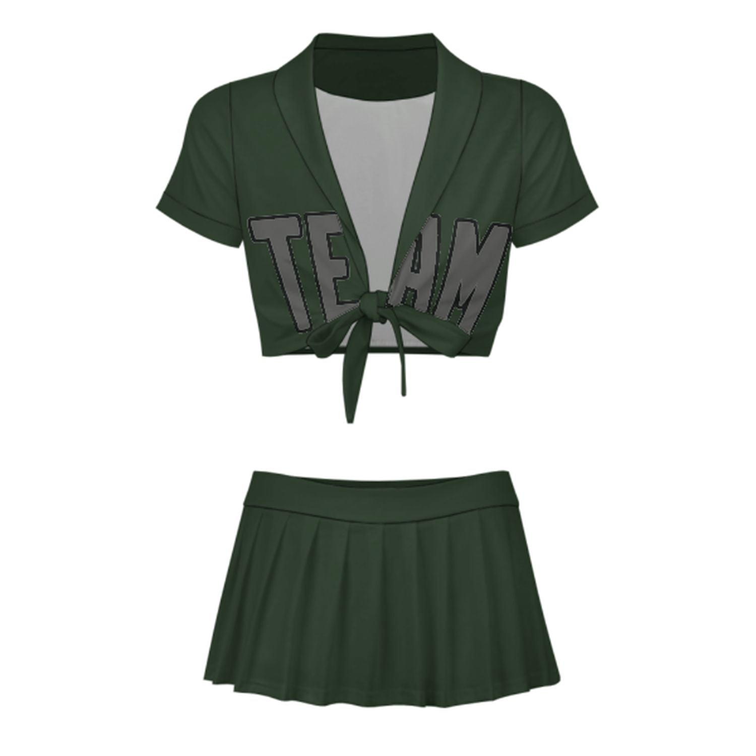Maßgeschneidertes Tannengrün Dunkelgrau Cheerleader Outfit Set