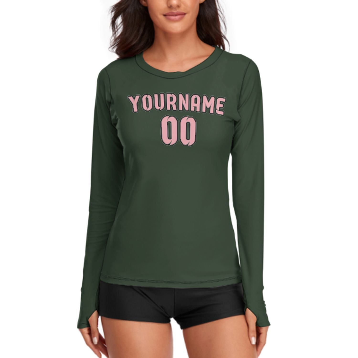 Maßgeschneidertes Tannengrün Rosa Damen Langarmshirt