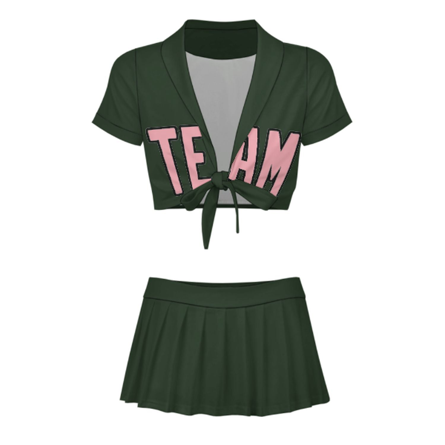 Maßgeschneidertes Tannengrün Rosa Cheerleader Outfit Set