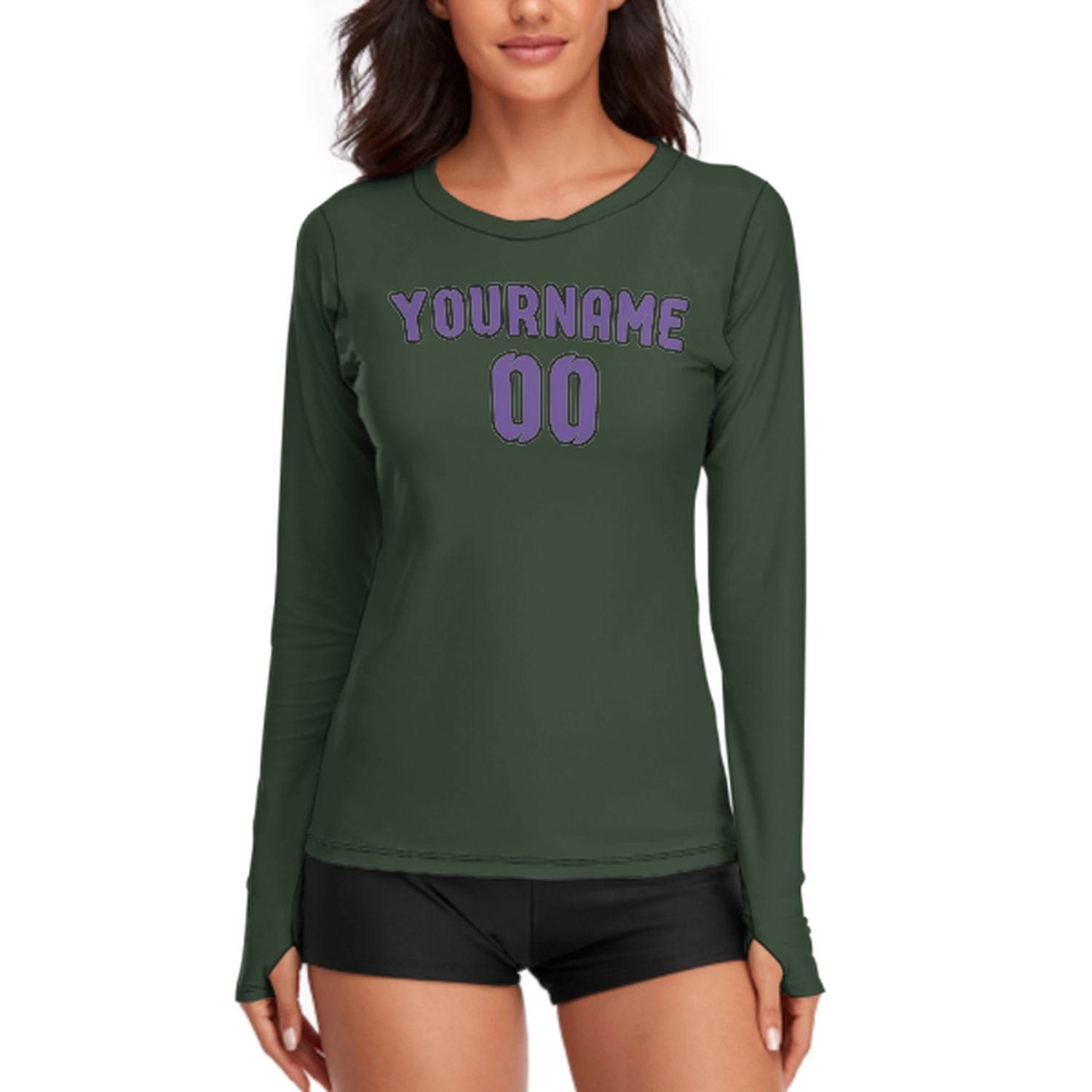 Maßgeschneidertes Tannengrün Lavendel Damen Langarmshirt