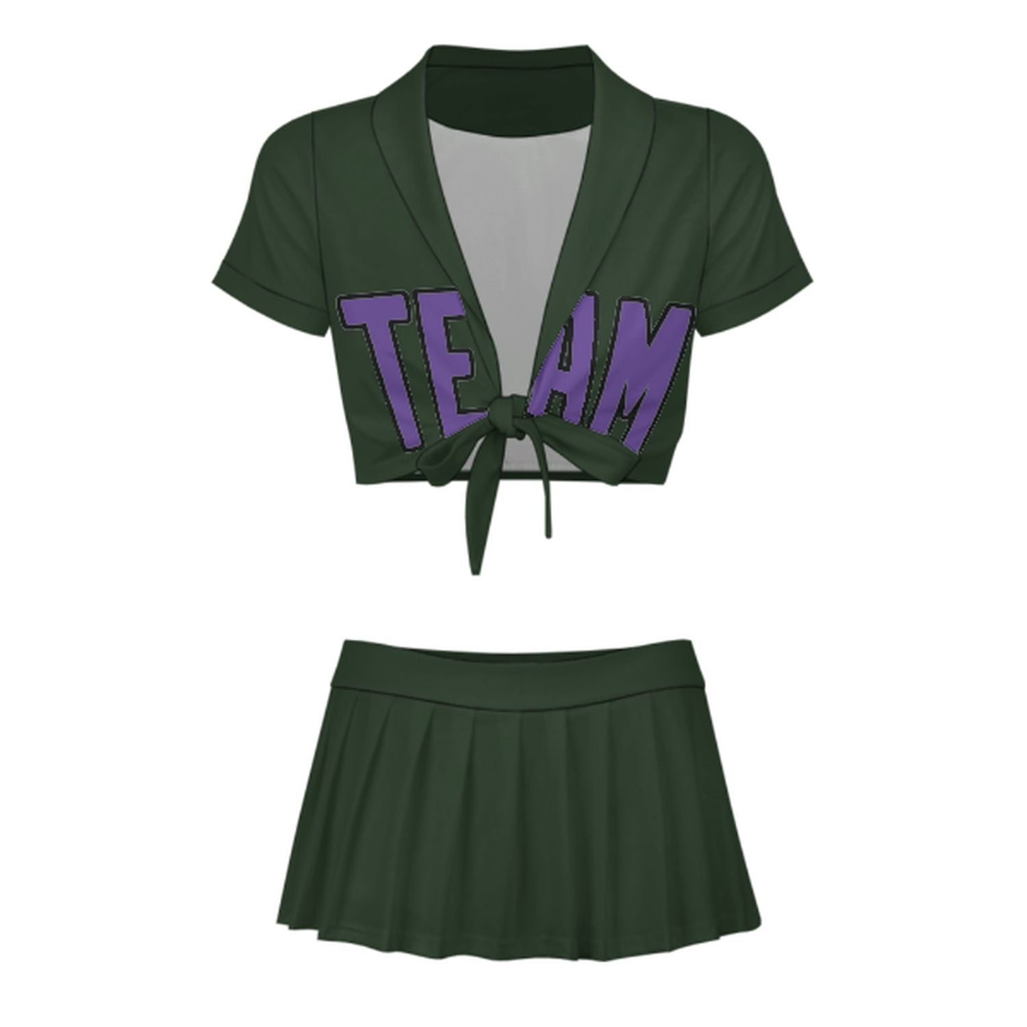 Maßgeschneidertes Tannengrün Lavendel Cheerleader Outfit Set