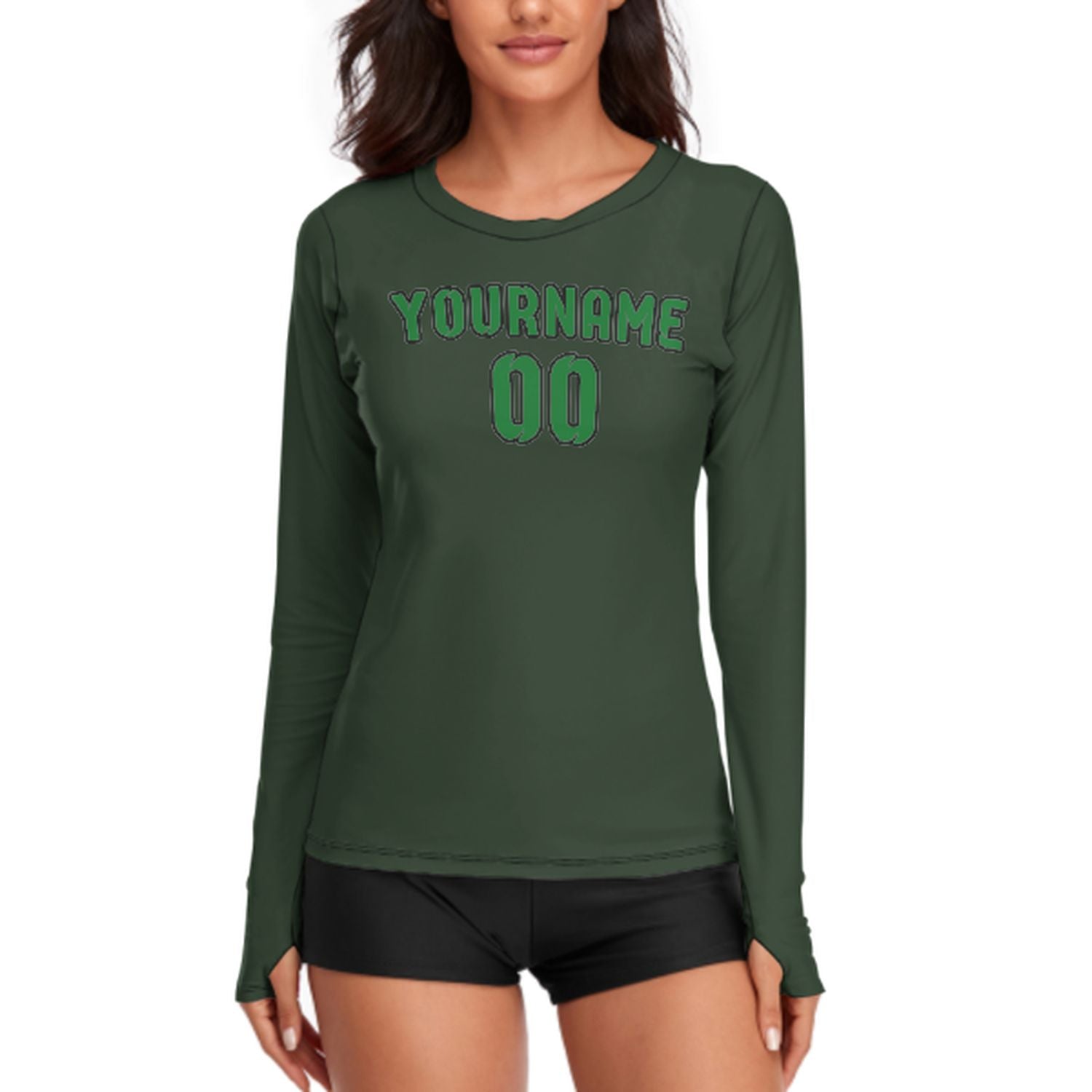 Maßgeschneidertes Tannengrün Smaragdgrün Damen Langarmshirt