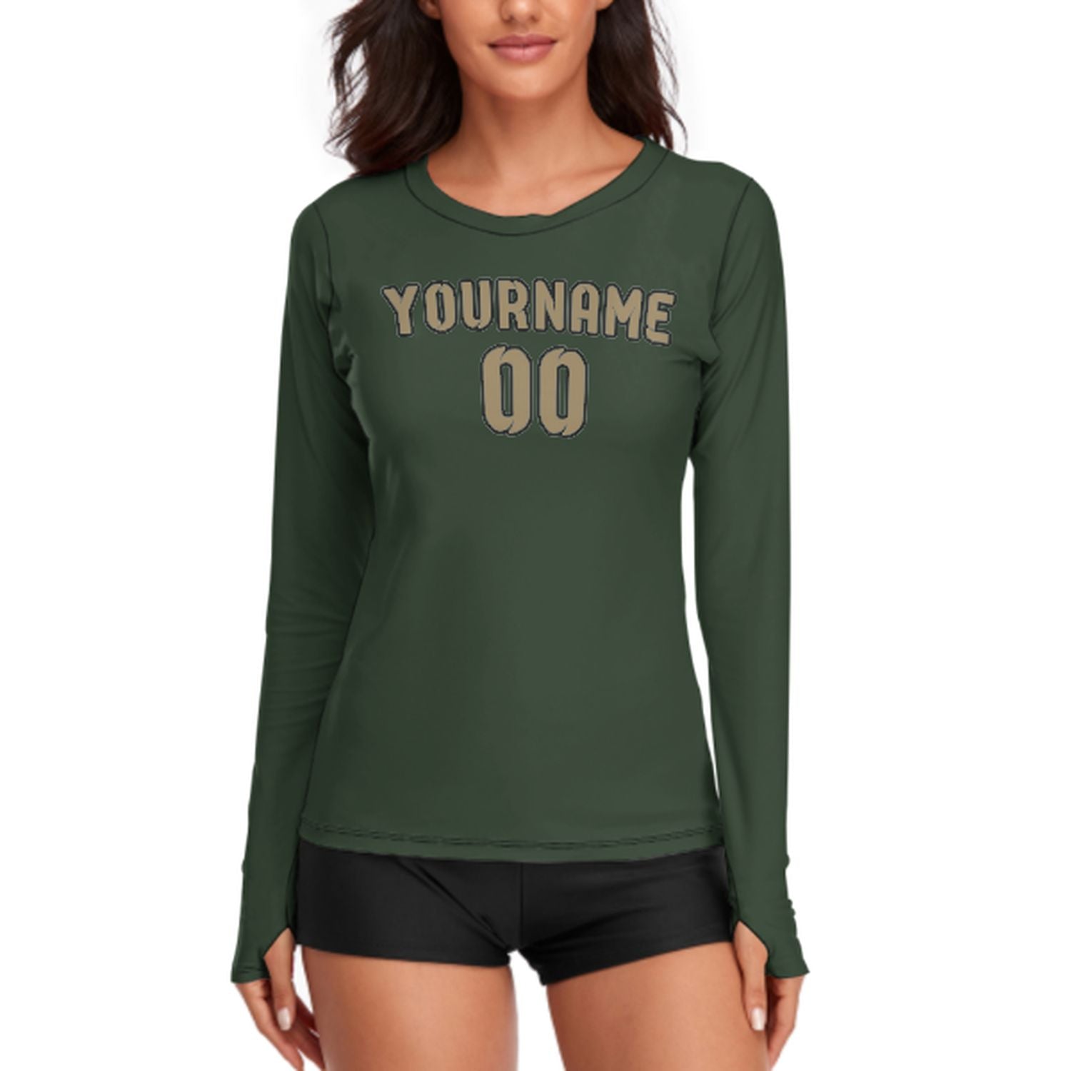 Maßgeschneidertes Tannengrün Hellkhaki Damen Langarmshirt