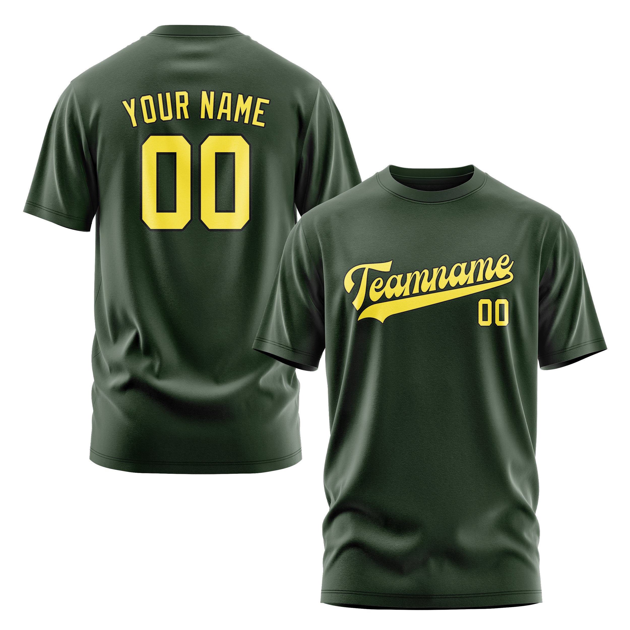 Maßgeschneidertes Tannengrün Blassgelb T-Shirt