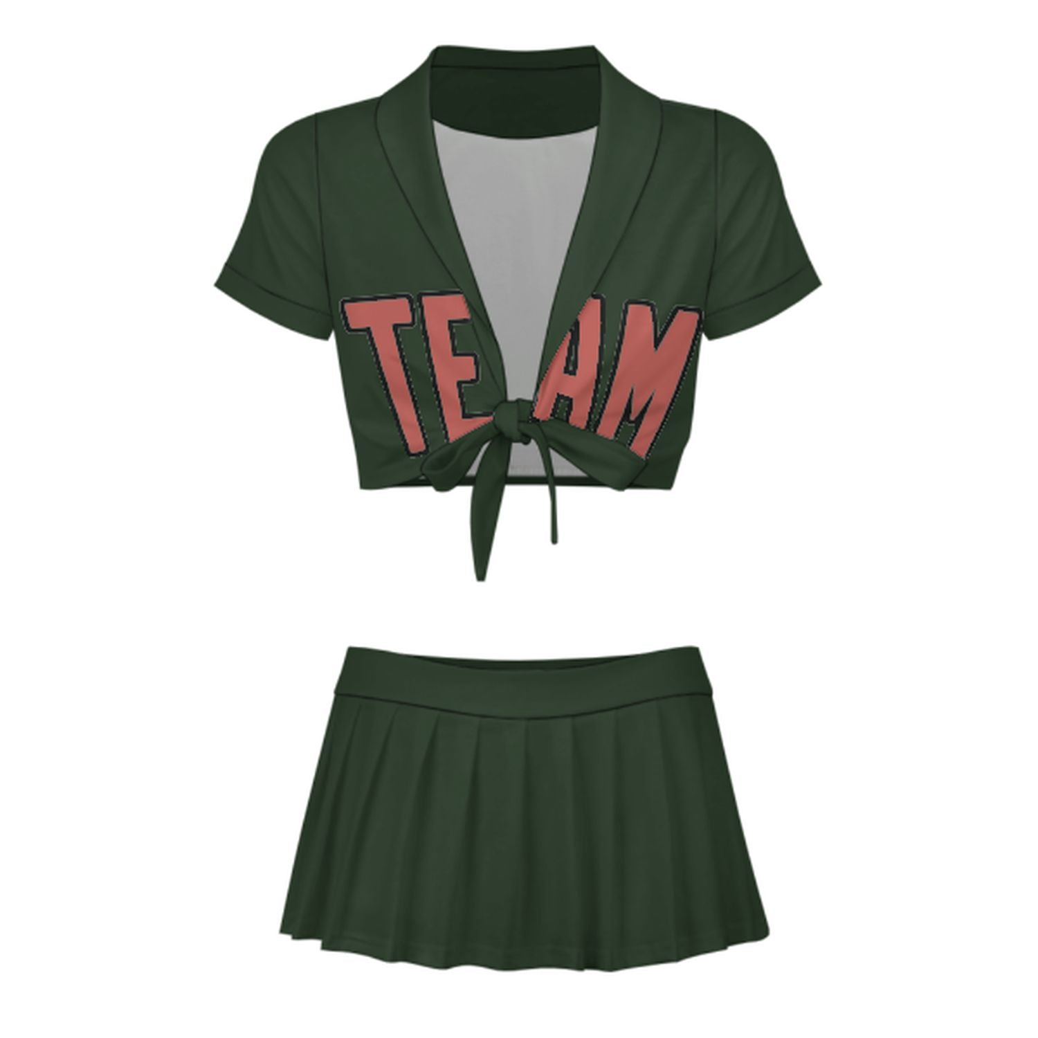 Maßgeschneidertes Tannengrün Kupferrose Cheerleader Outfit Set