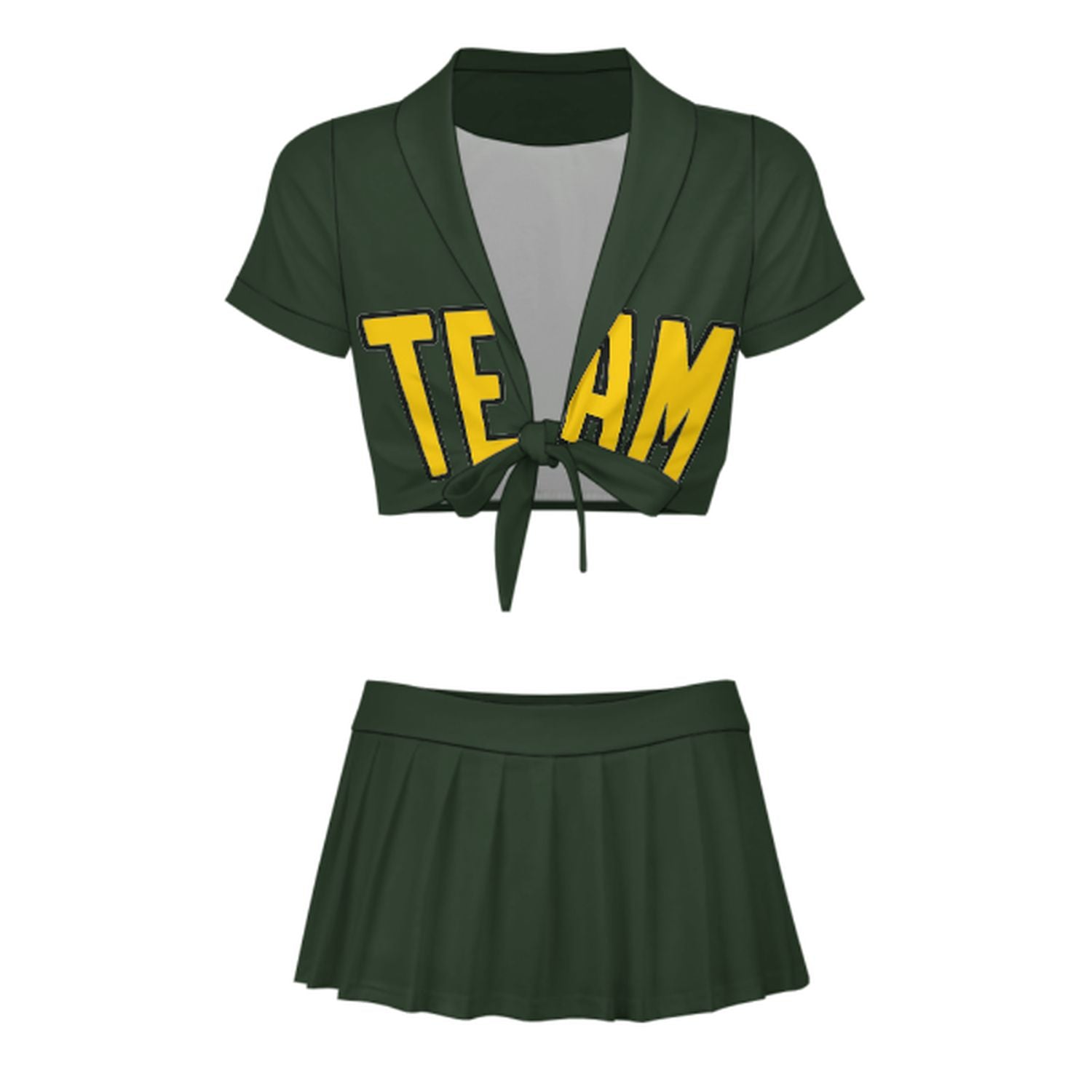 Maßgeschneidertes Tannengrün Gold Cheerleader Outfit Set