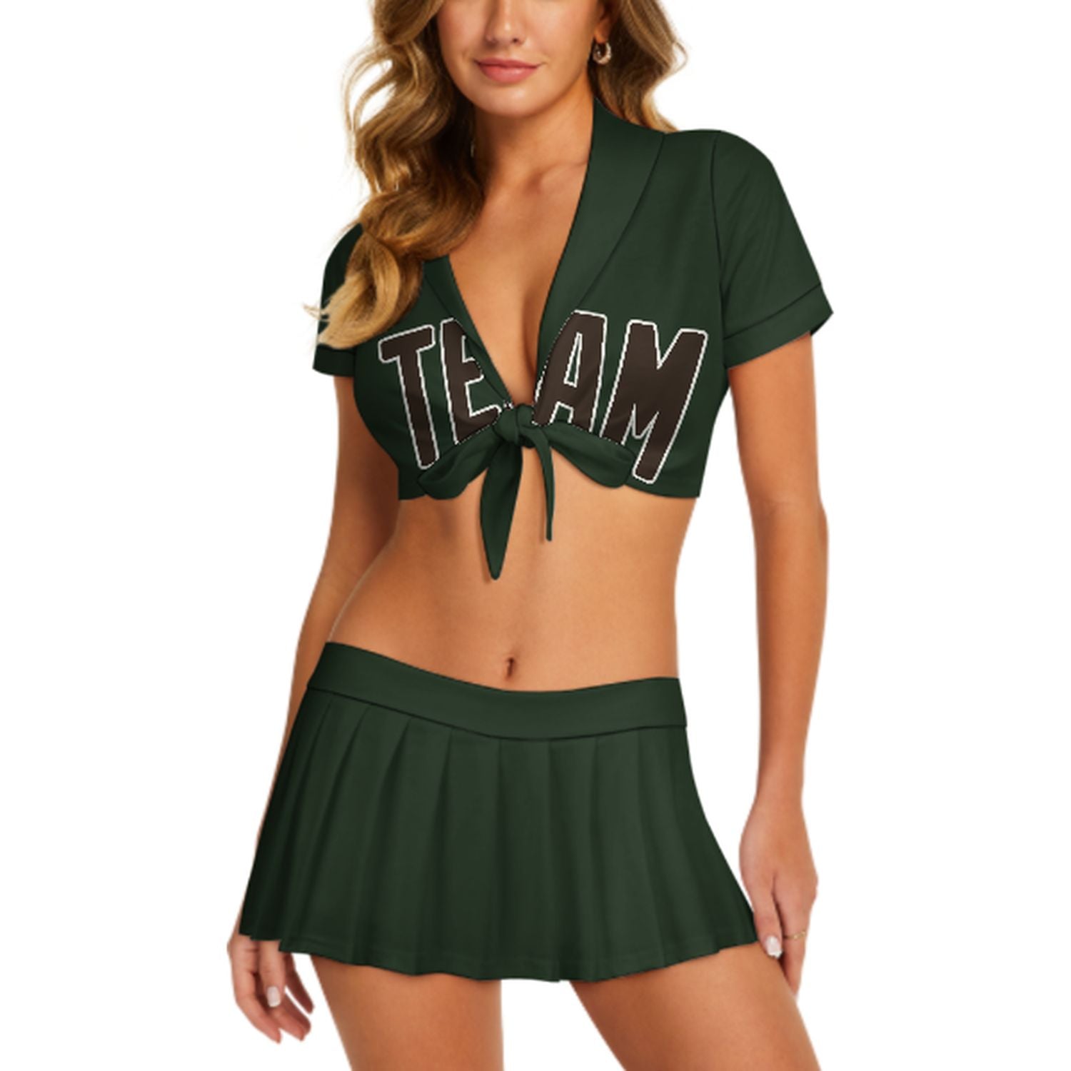 Maßgeschneidertes Tannengrün Braun Cheerleader Outfit Set