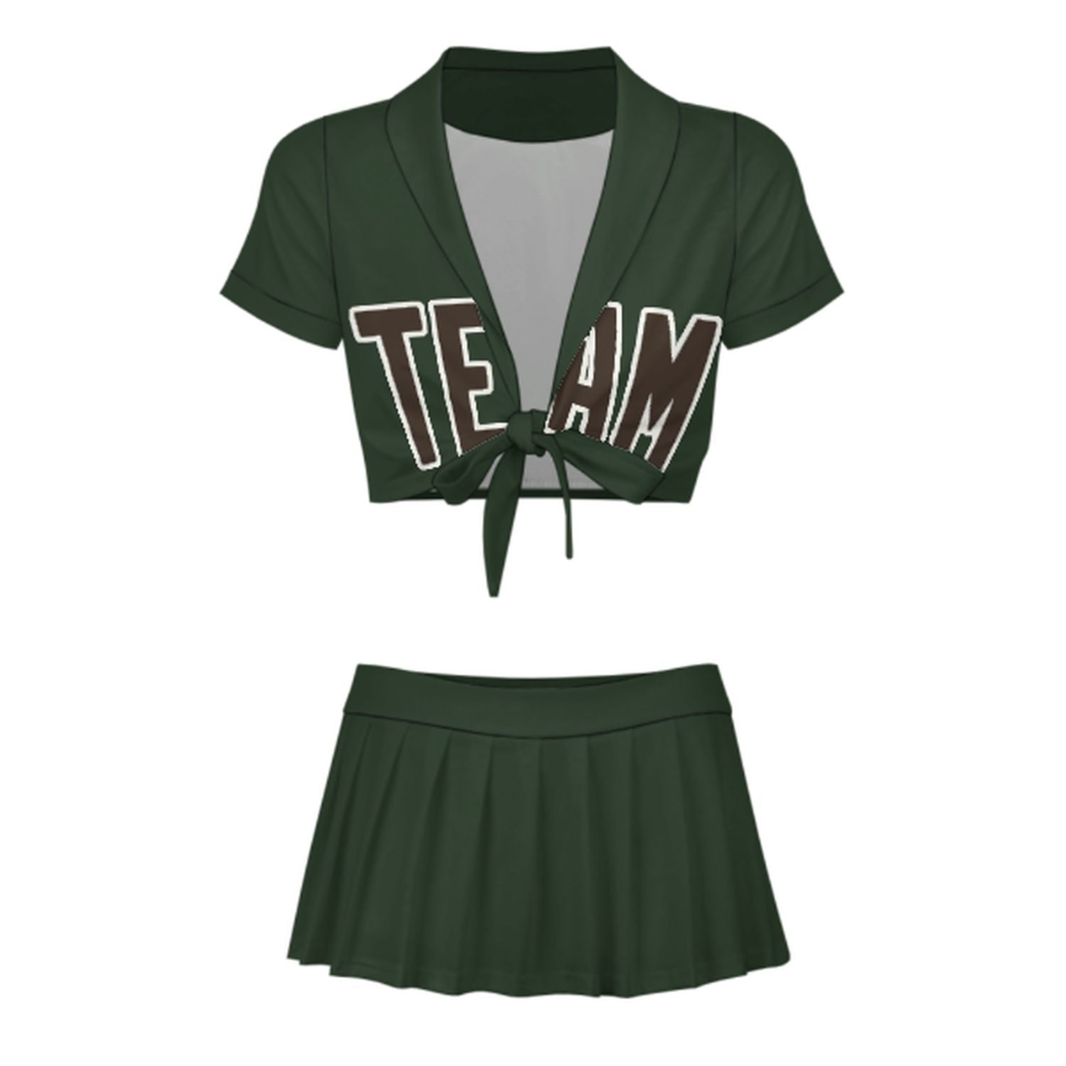 Maßgeschneidertes Tannengrün Braun Cheerleader Outfit Set
