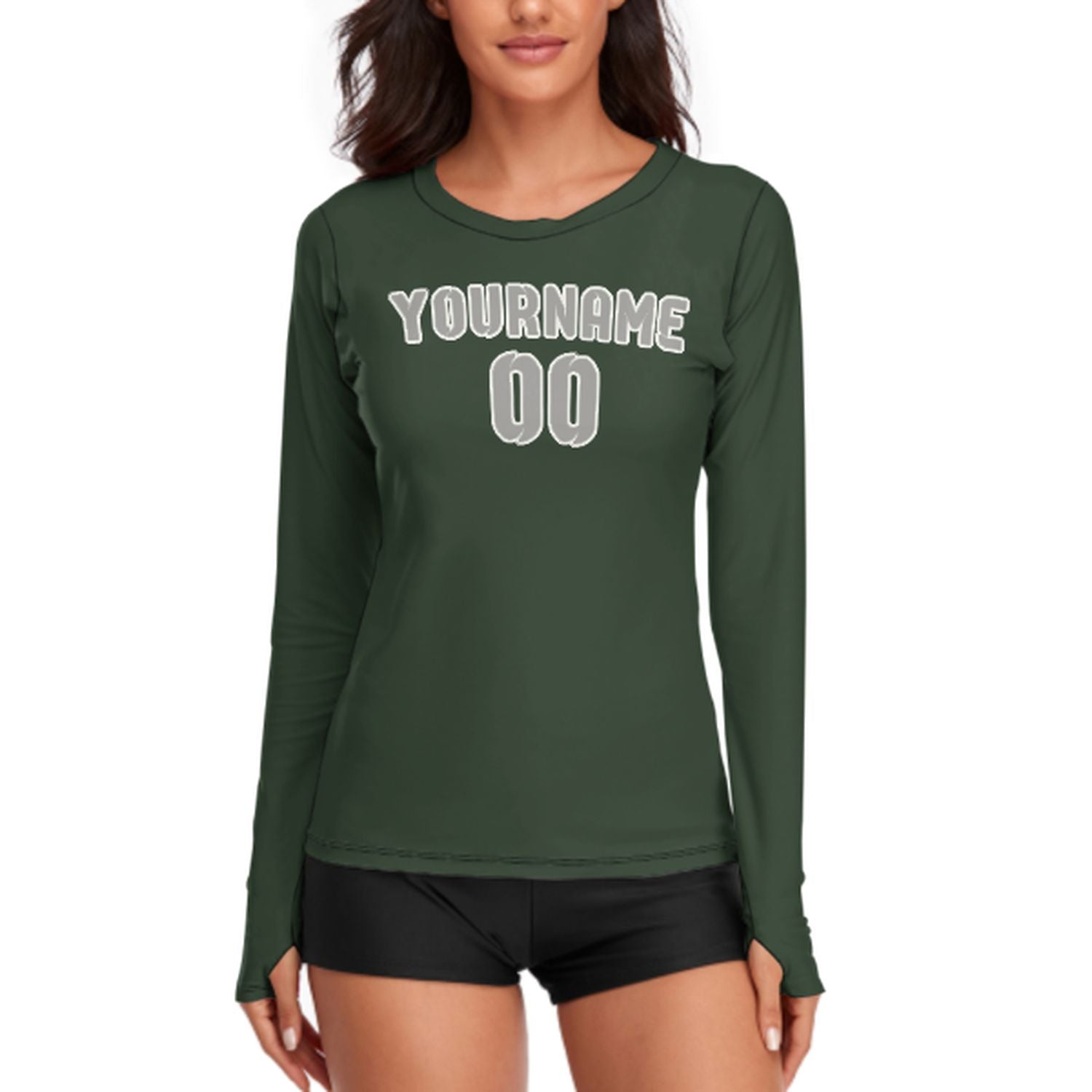 Maßgeschneidertes Tannengrün Grau Damen Langarmshirt