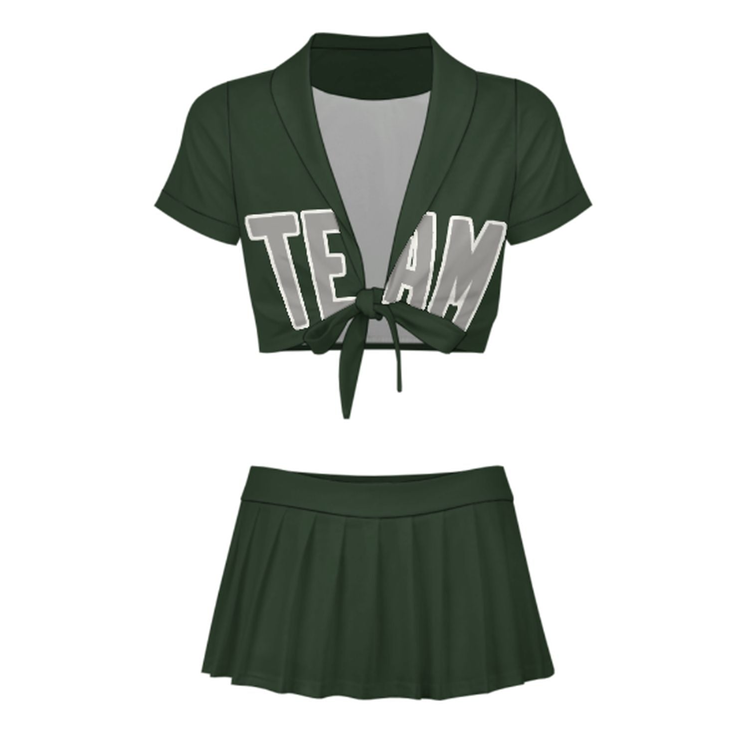 Maßgeschneidertes Tannengrün Grau Cheerleader Outfit Set