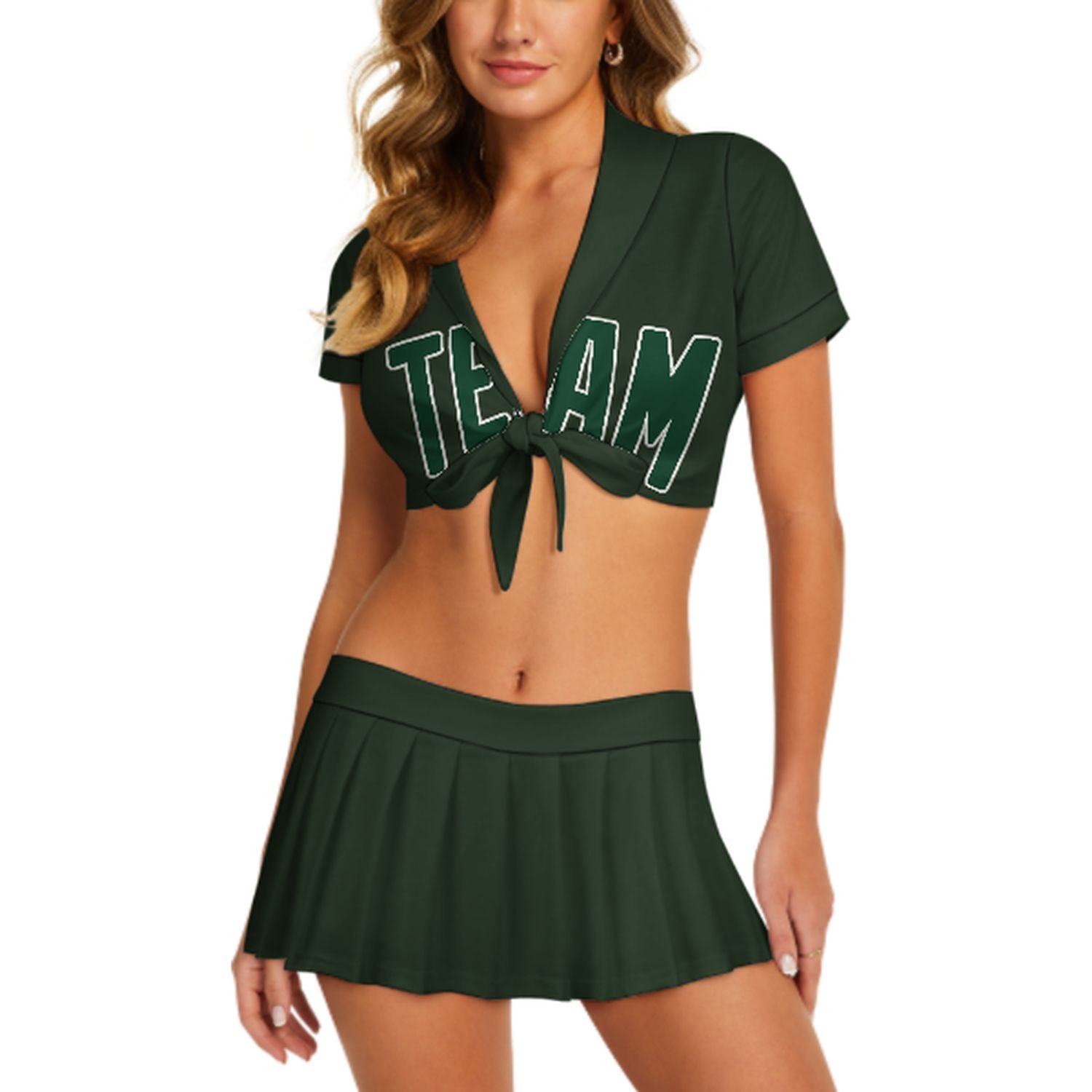 Maßgeschneidertes Tannengrün Moosgrün Cheerleader Outfit Set