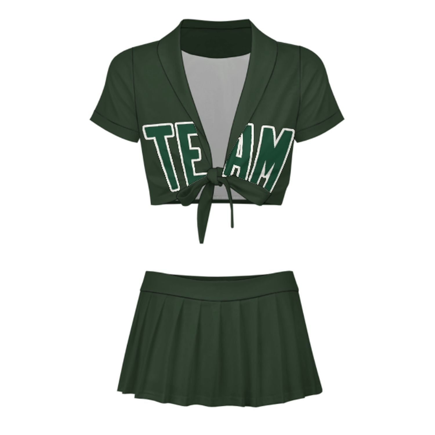 Maßgeschneidertes Tannengrün Moosgrün Cheerleader Outfit Set