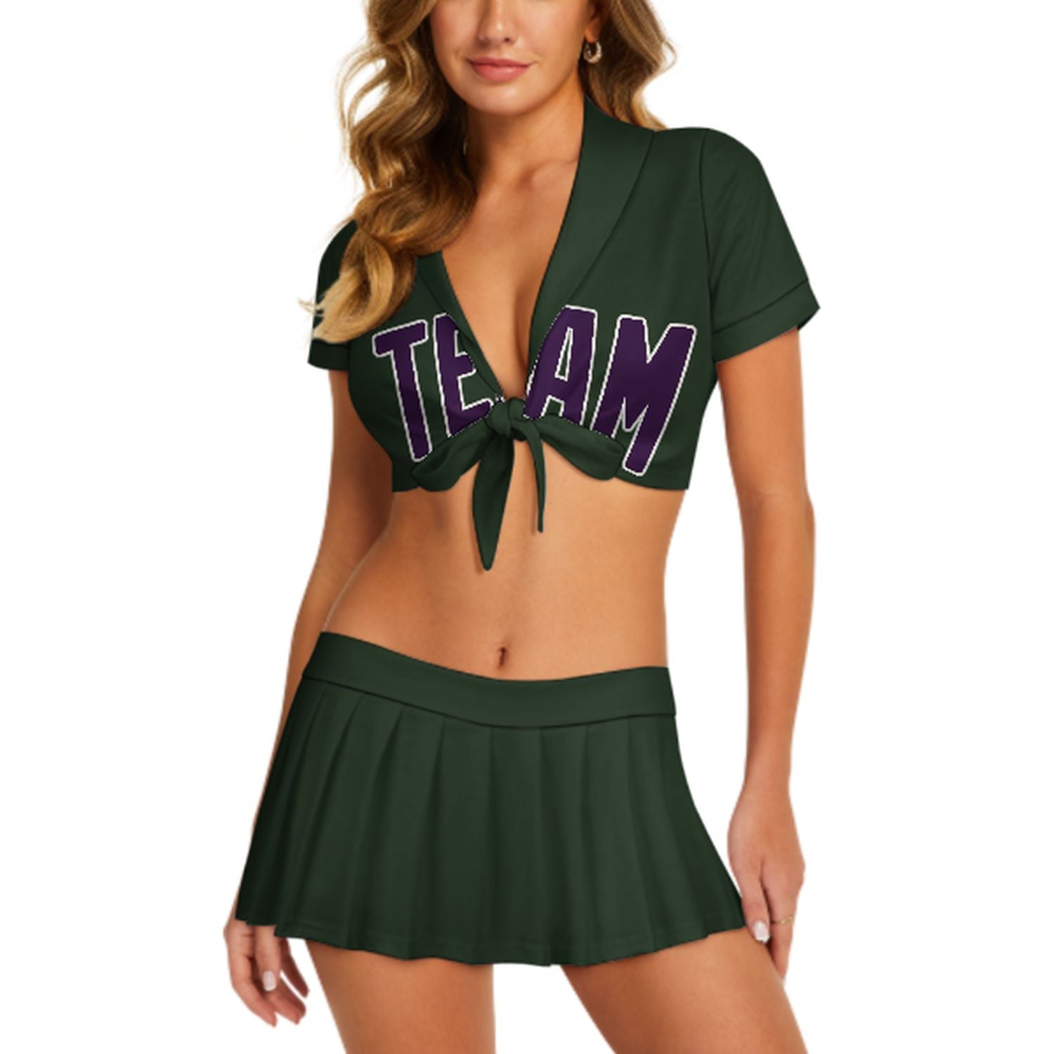 Maßgeschneidertes Tannengrün Lila Cheerleader Outfit Set