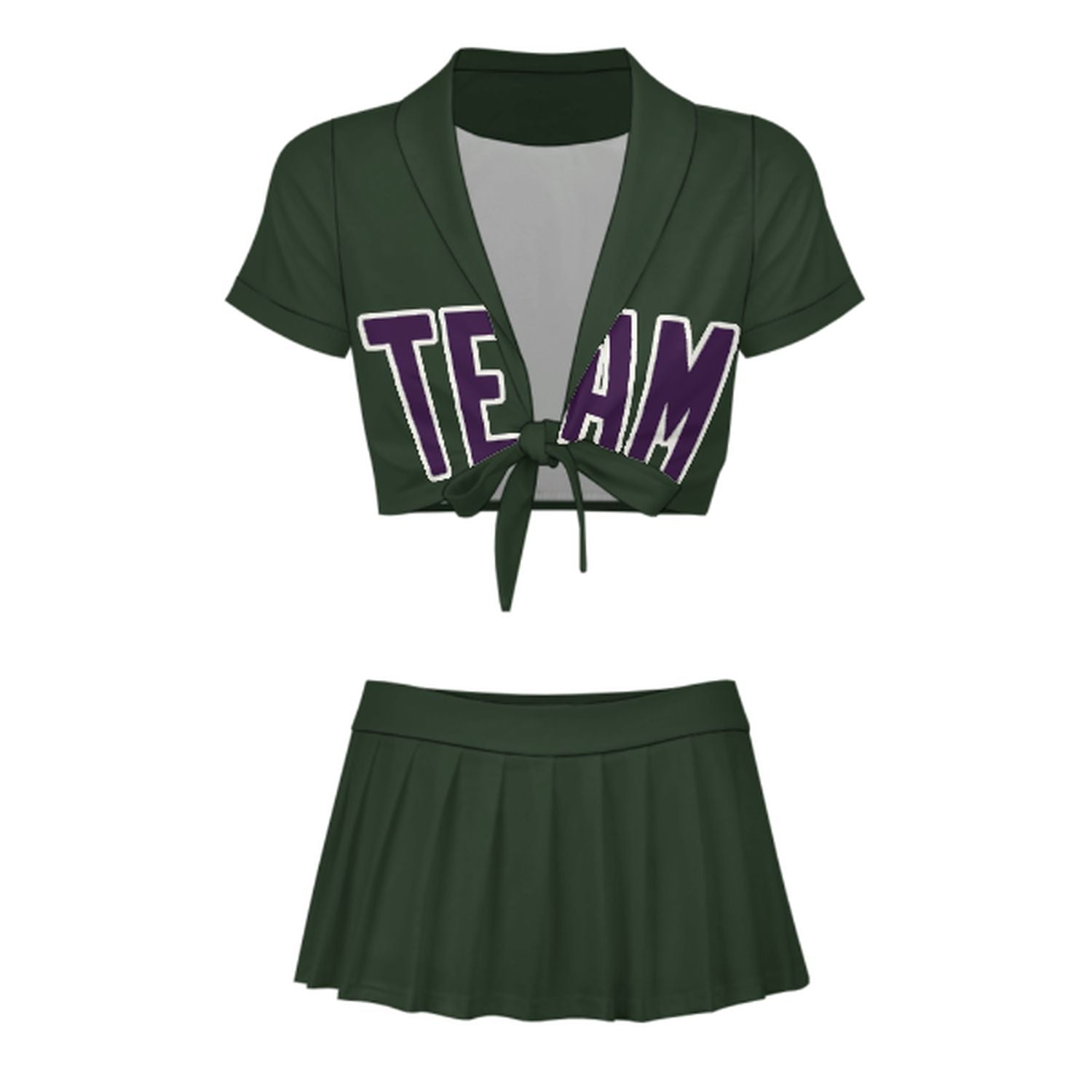 Maßgeschneidertes Tannengrün Lila Cheerleader Outfit Set