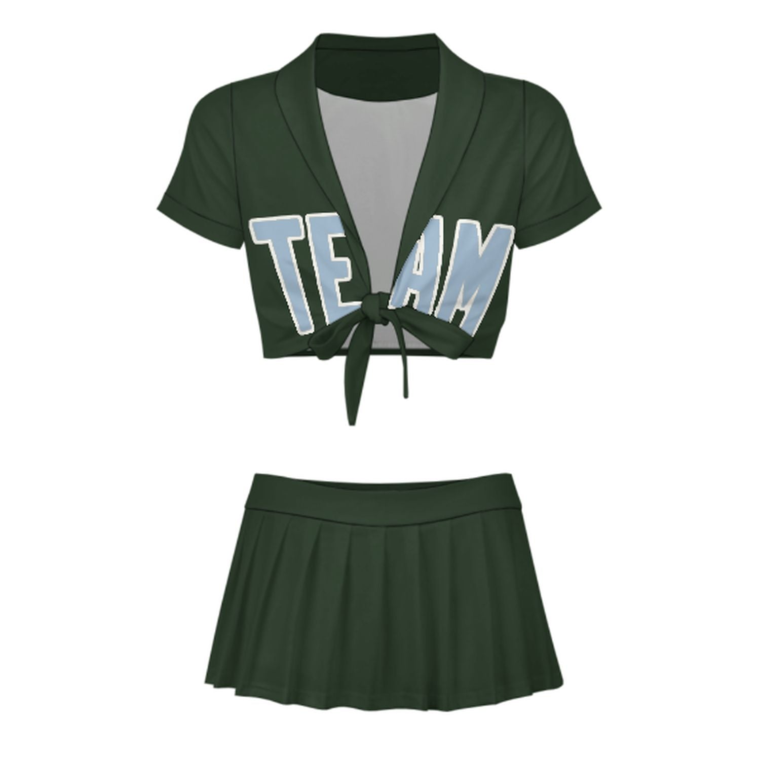 Maßgeschneidertes Tannengrün Hellblau Cheerleader Outfit Set