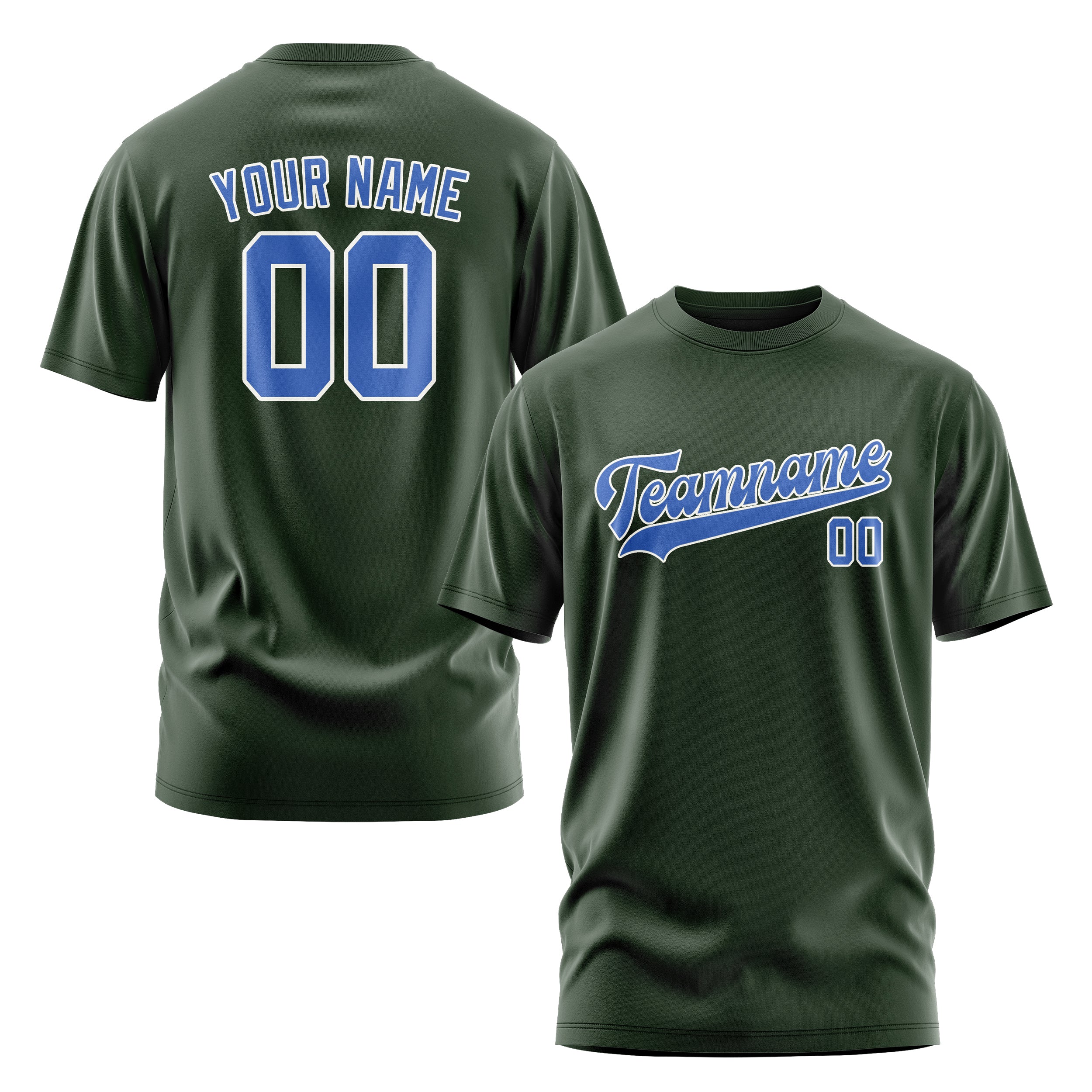 Maßgeschneidertes Tannengrün Himmelblau T-Shirt