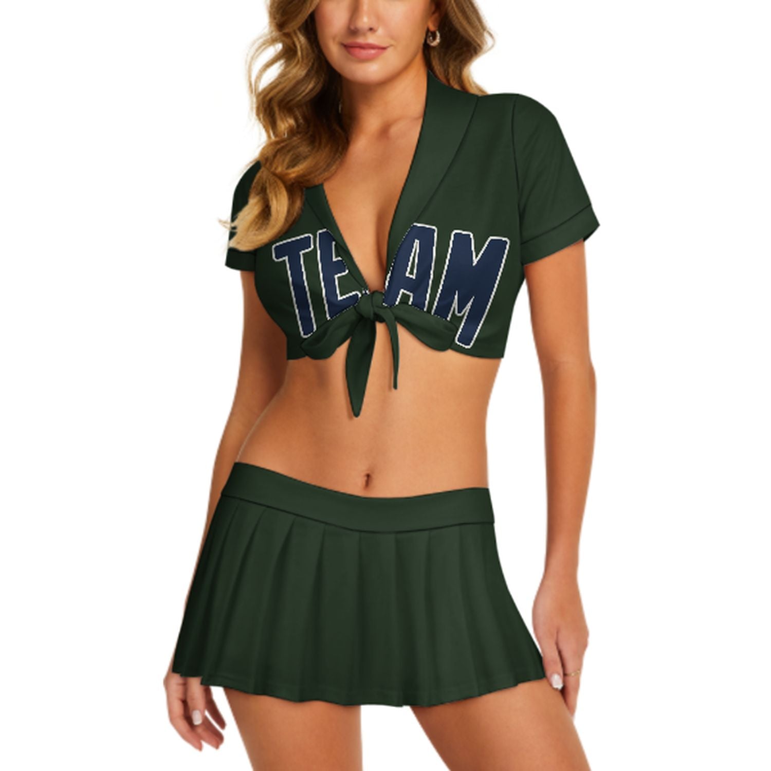Maßgeschneidertes Tannengrün Marineblau Cheerleader Outfit Set