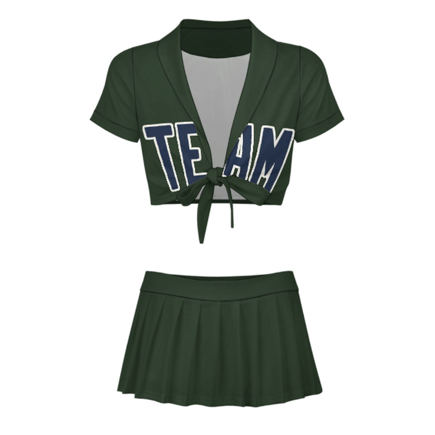 Maßgeschneidertes Tannengrün Marineblau Cheerleader Outfit Set