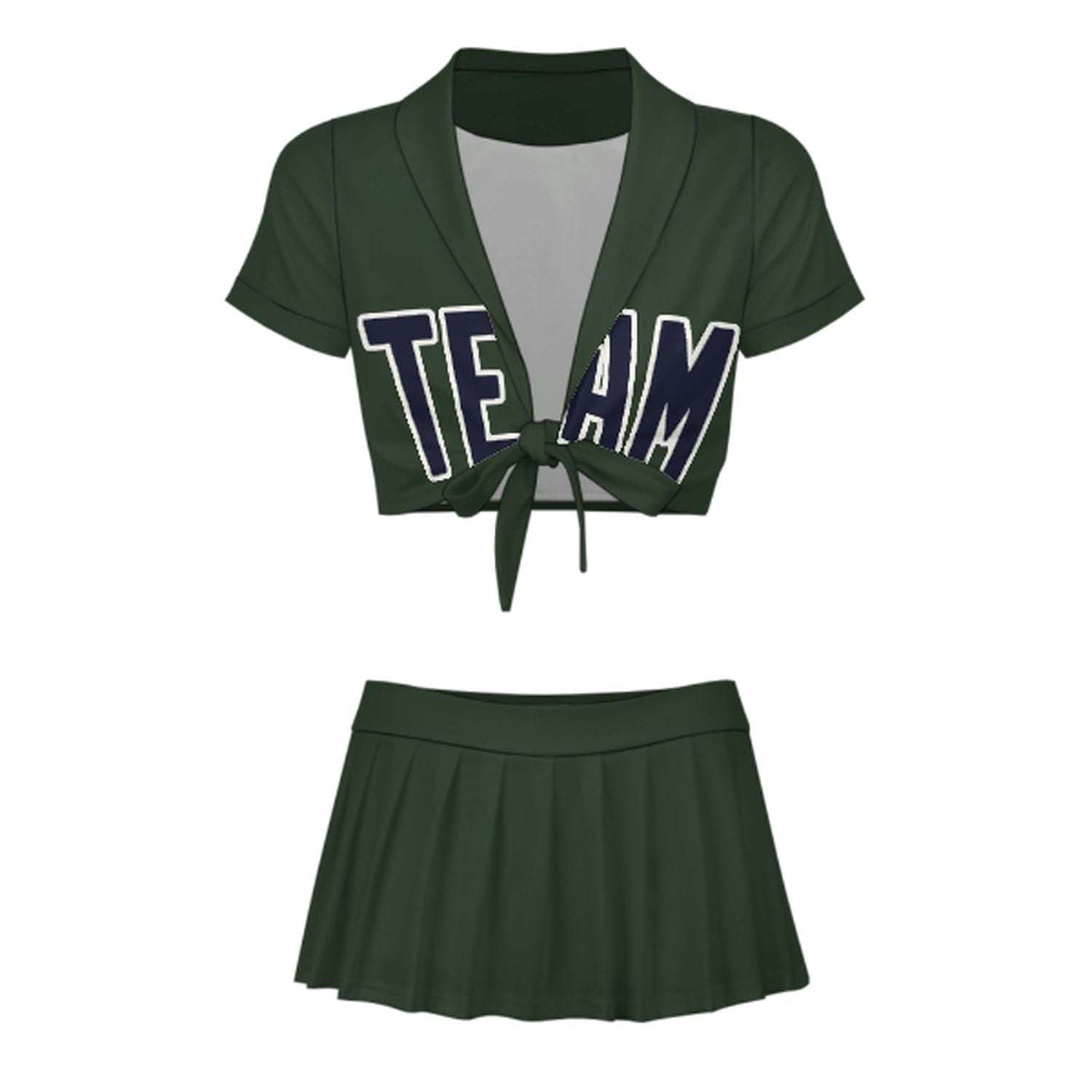 Maßgeschneidertes Tannengrün Stahlblau Cheerleader Outfit Set