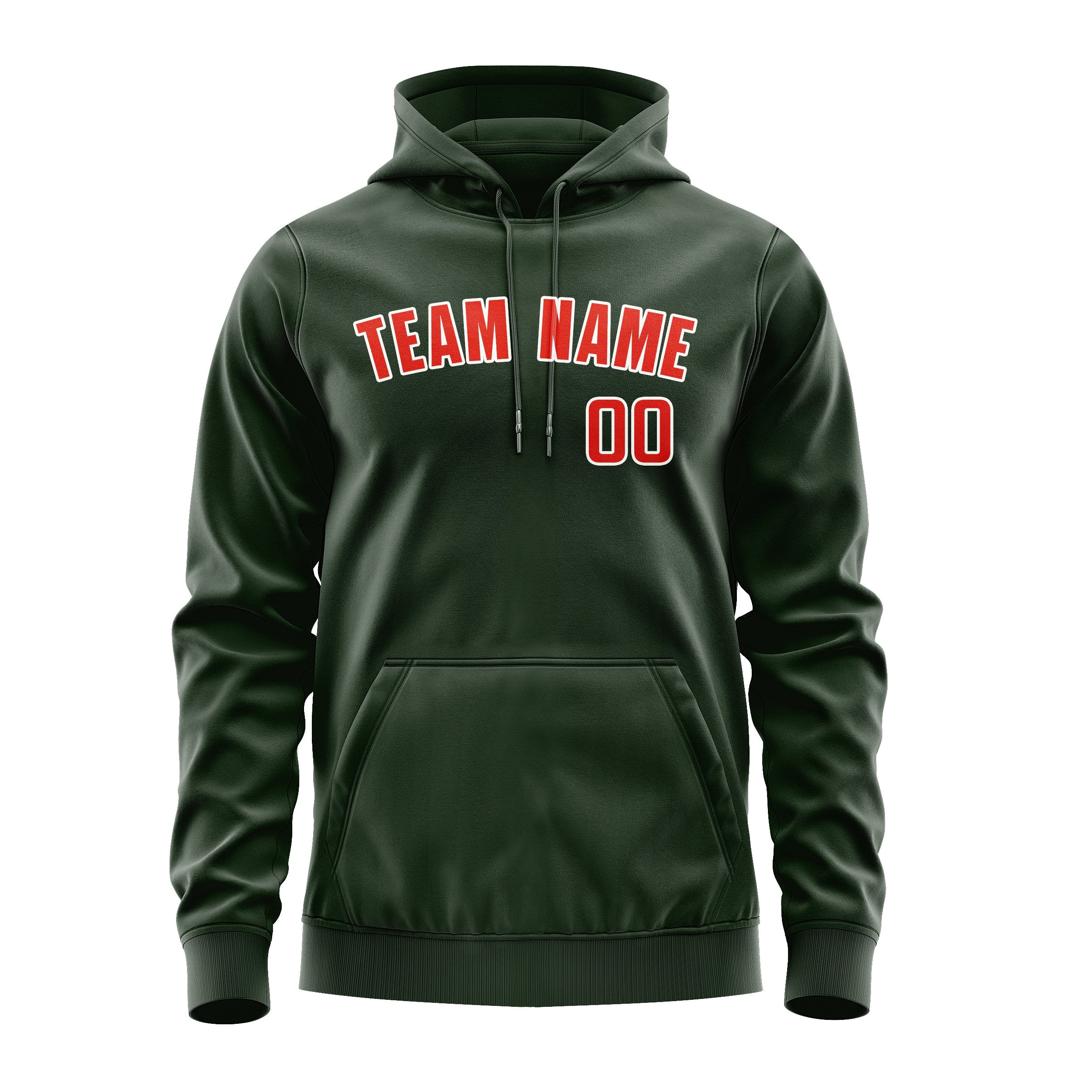 Maßgeschneidertes Tannengrün Orangerot Hoodie