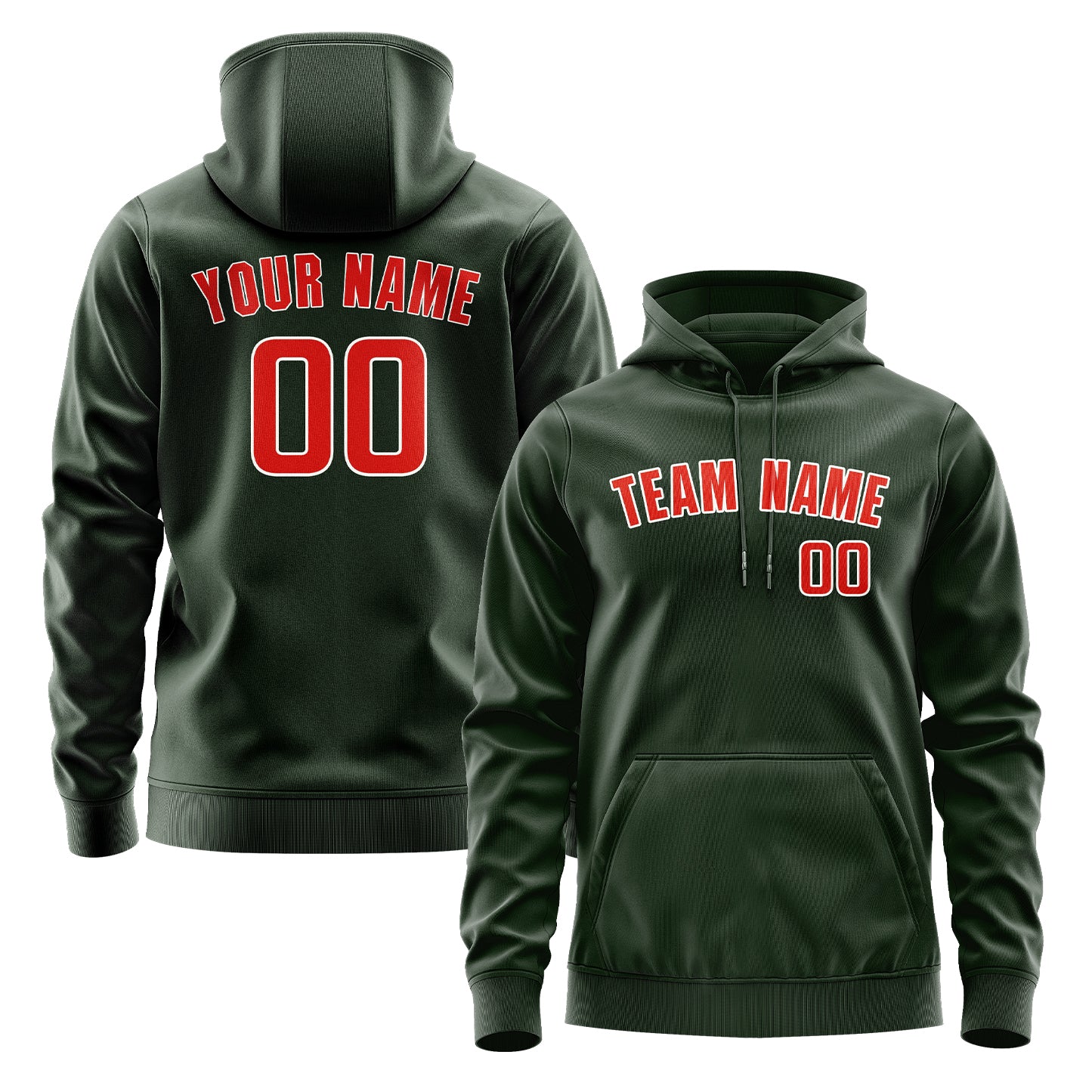 Maßgeschneidertes Tannengrün Orangerot Hoodie