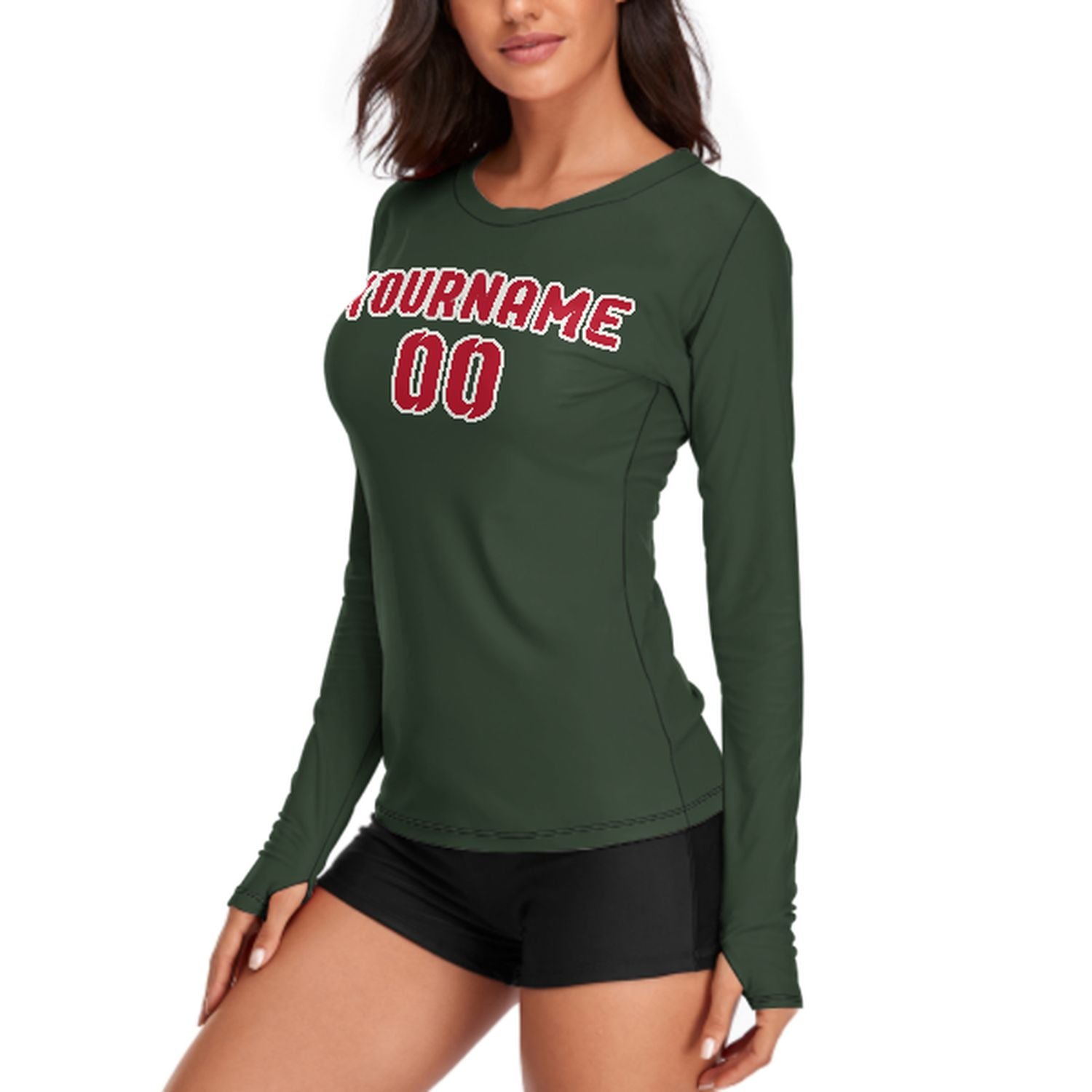 Maßgeschneidertes Tannengrün Rot Damen Langarmshirt