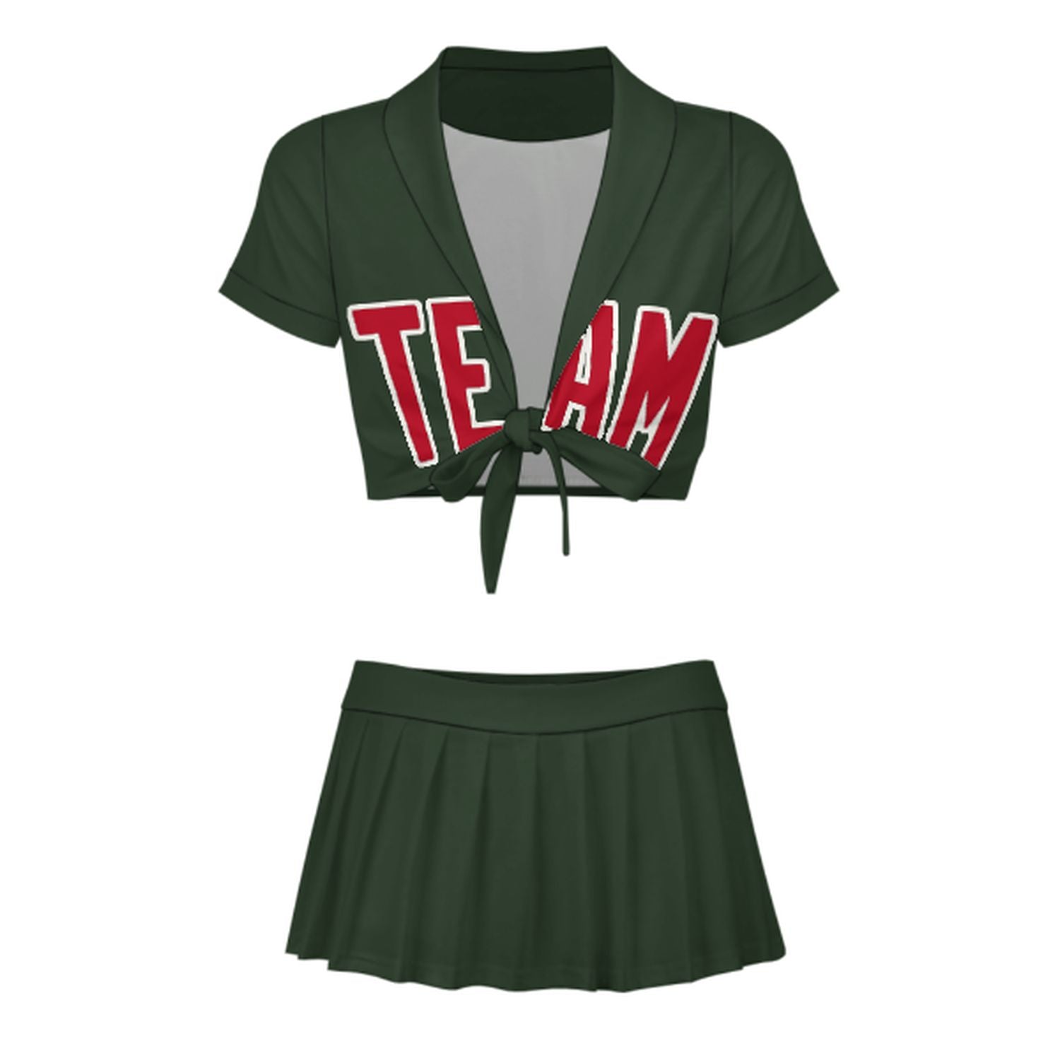 Maßgeschneidertes Tannengrün Rot Cheerleader Outfit Set