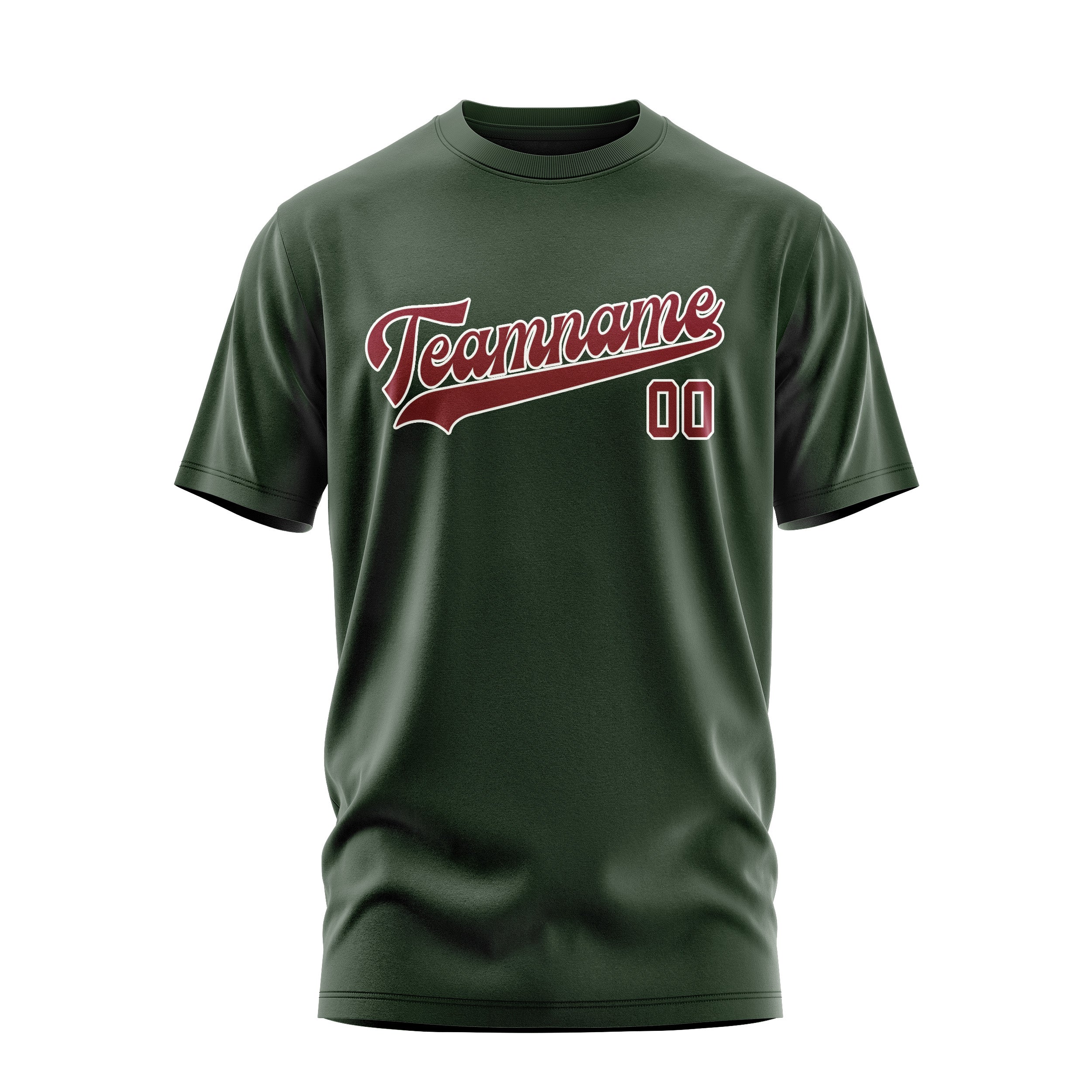 Maßgeschneidertes Tannengrün Karmesinrot T-Shirt