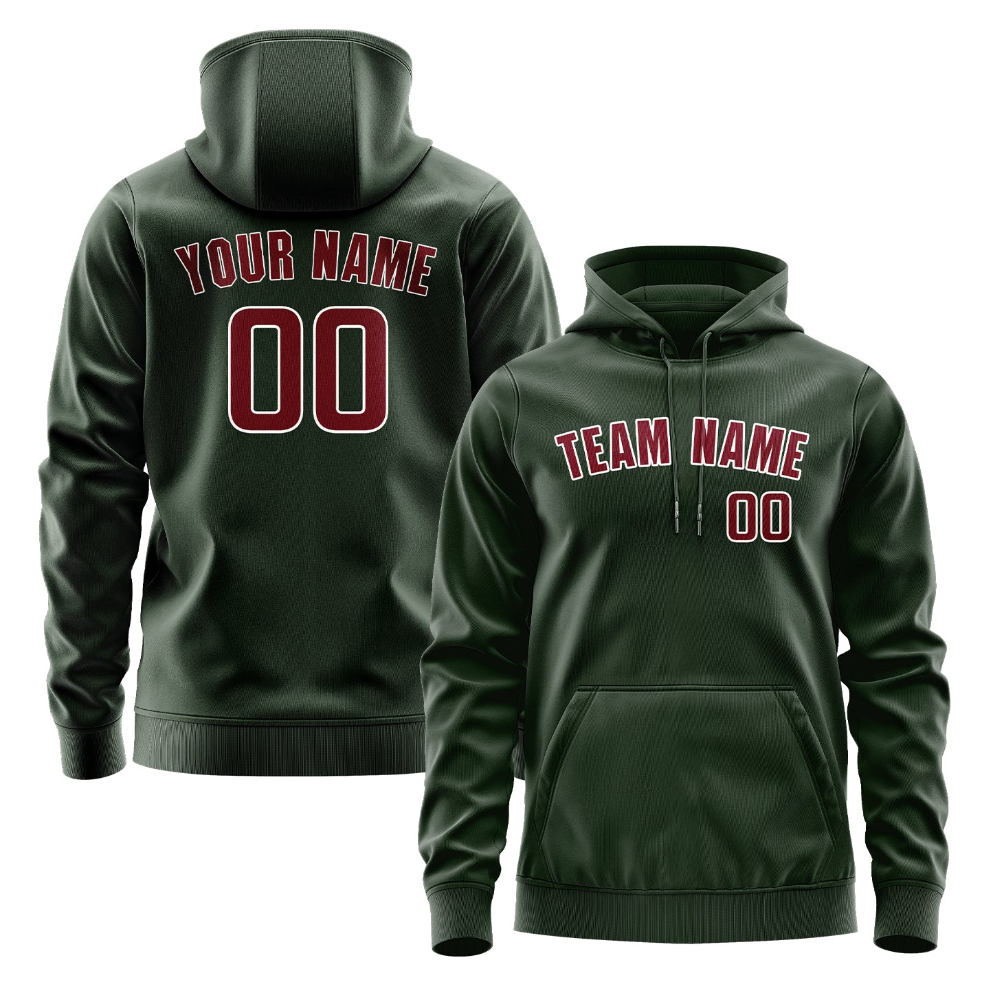 Maßgeschneidertes Tannengrün Karmesinrot Hoodie