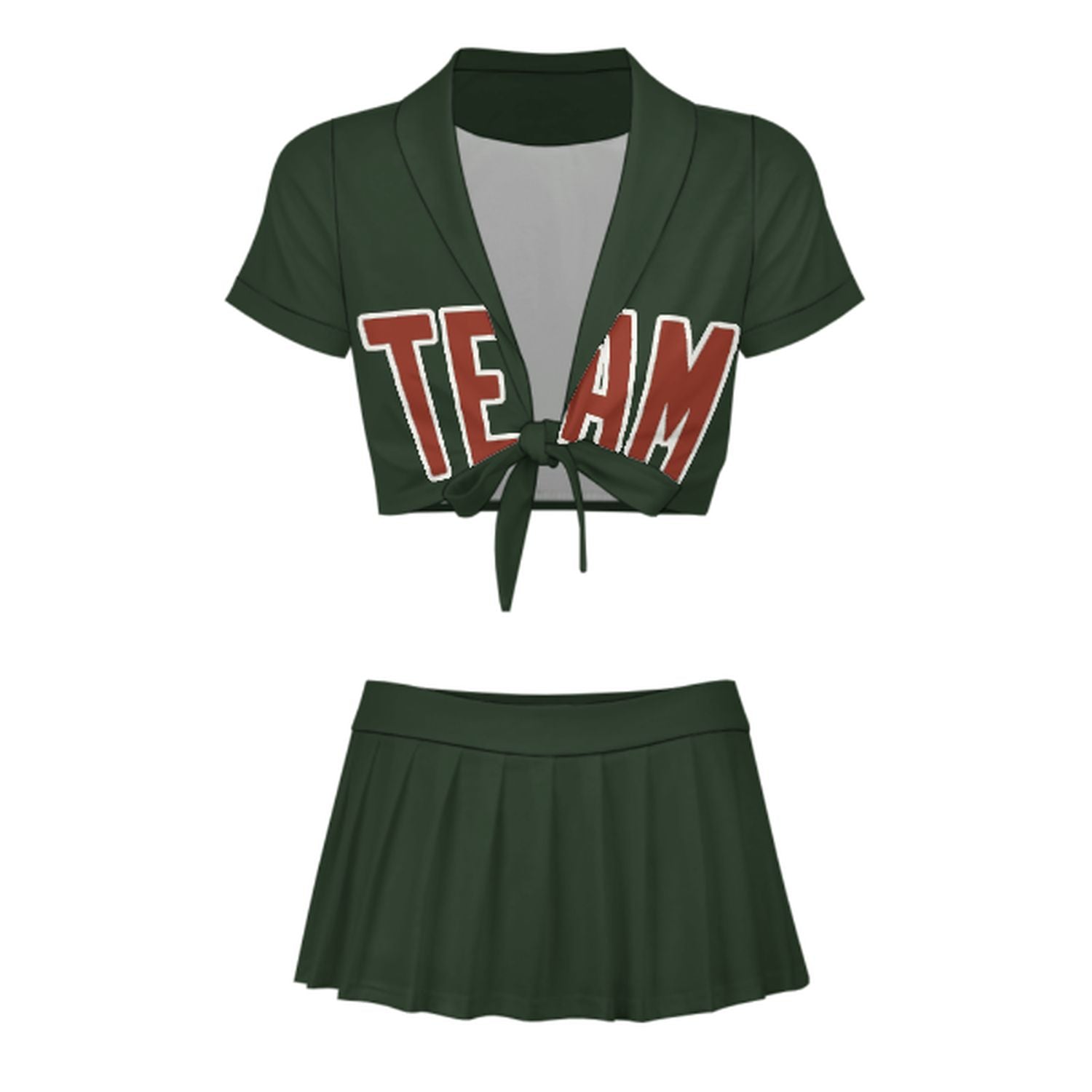 Maßgeschneidertes Tannengrün Korallenrot Cheerleader Outfit Set