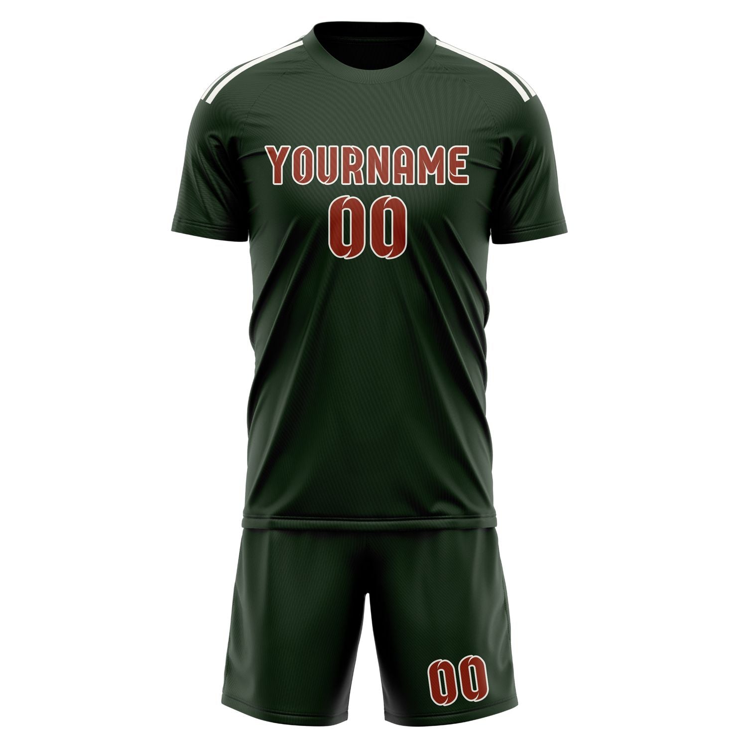 Maßgeschneidertes Professionelles Tannengrün Korallenrot Fußballtrikot-Set