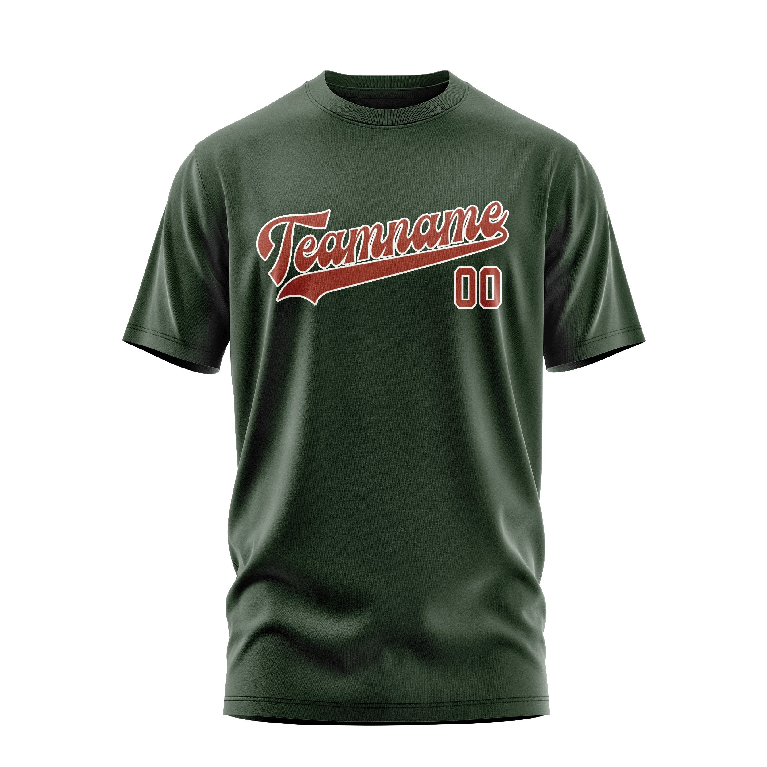 Maßgeschneidertes Tannengrün Korallenrot T-Shirt