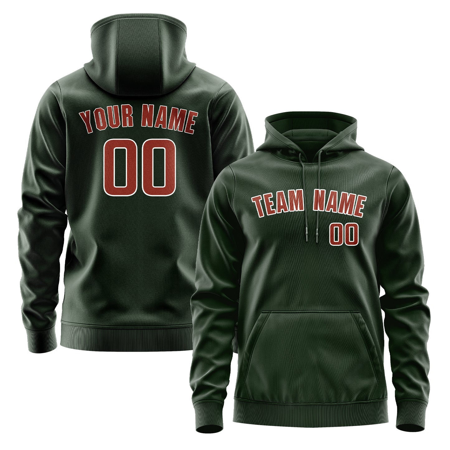 Maßgeschneidertes Tannengrün Korallenrot Hoodie