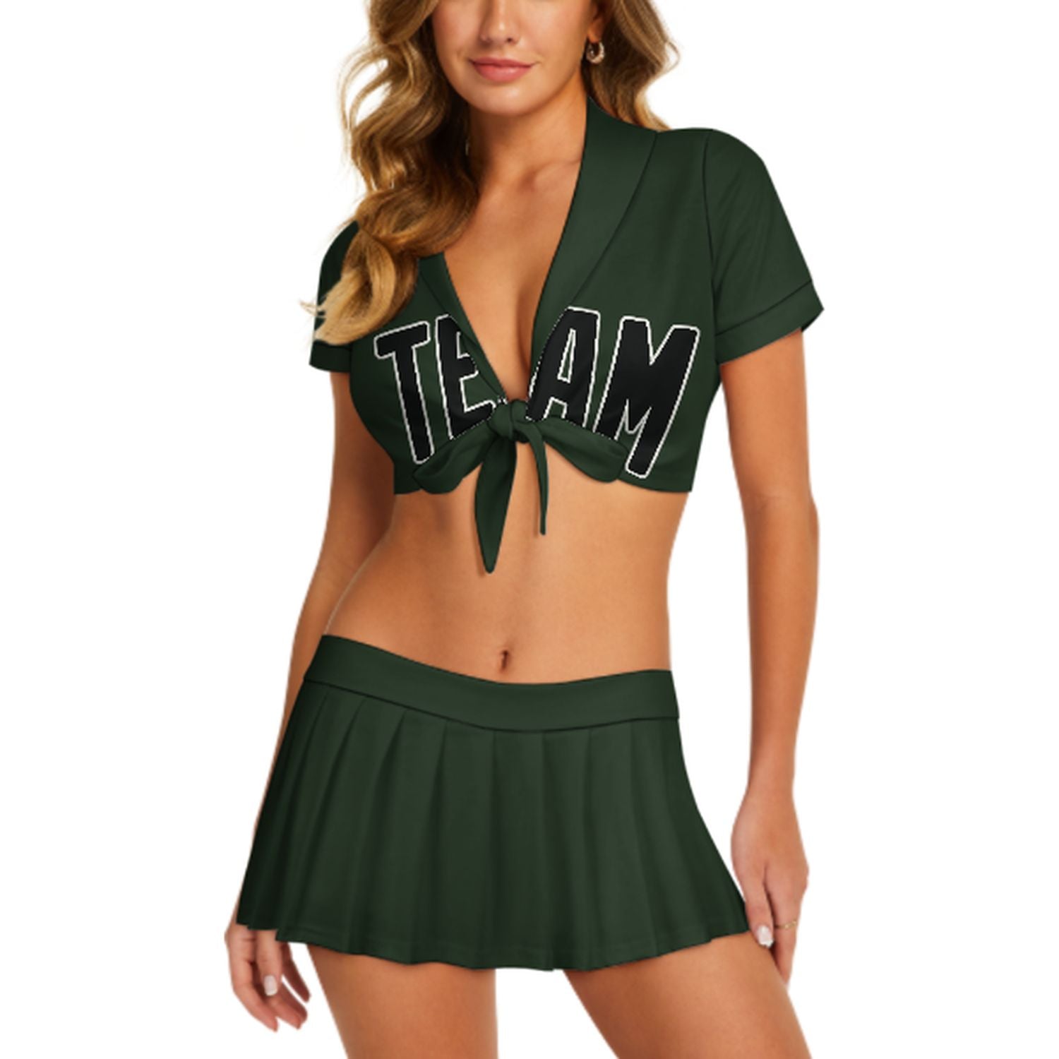 Maßgeschneidertes Tannengrün Schwarz Cheerleader Outfit Set