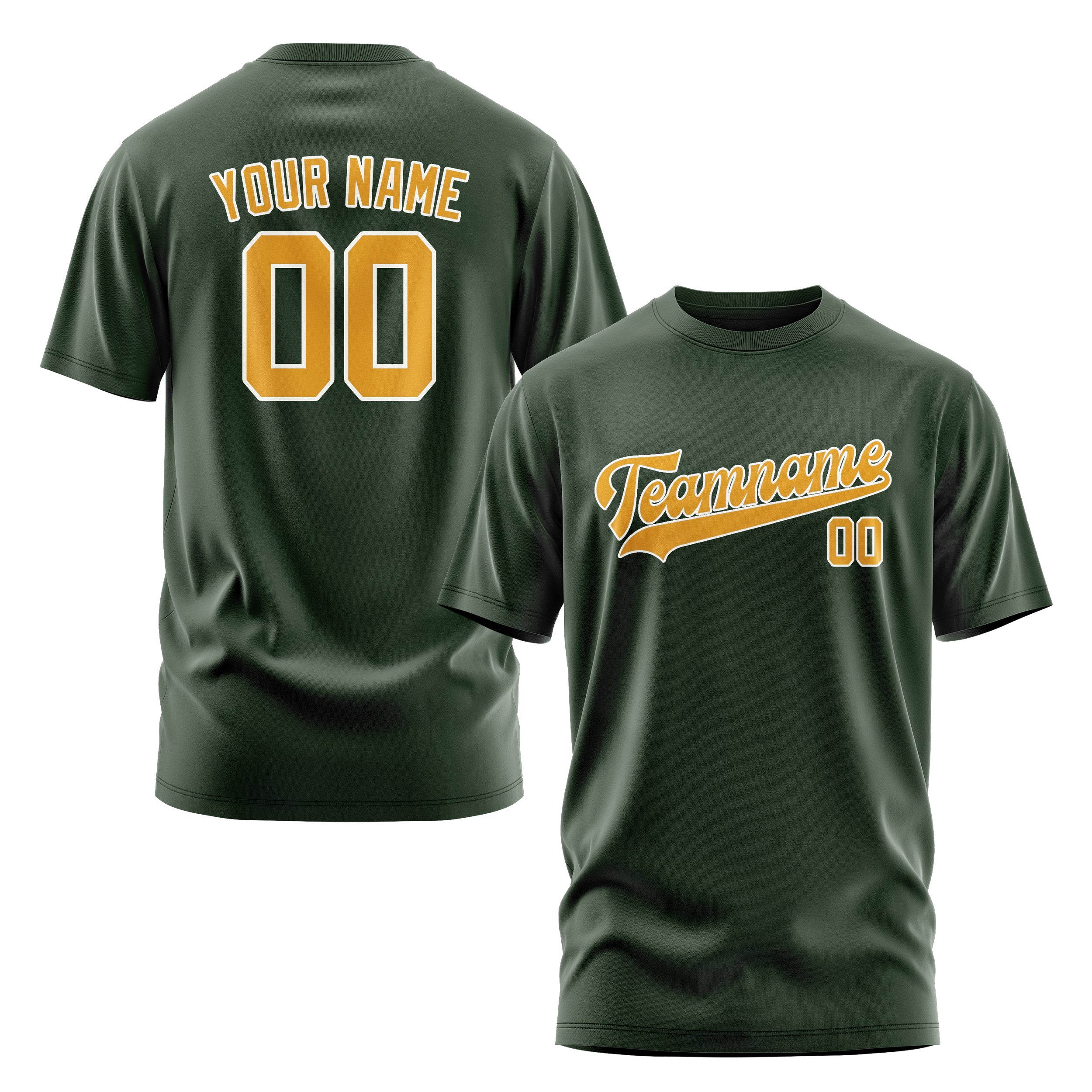 Maßgeschneidertes Tannengrün Gelb T-Shirt