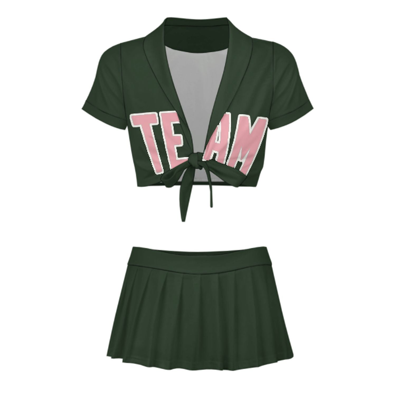 Maßgeschneidertes Tannengrün Rosa Cheerleader Outfit Set