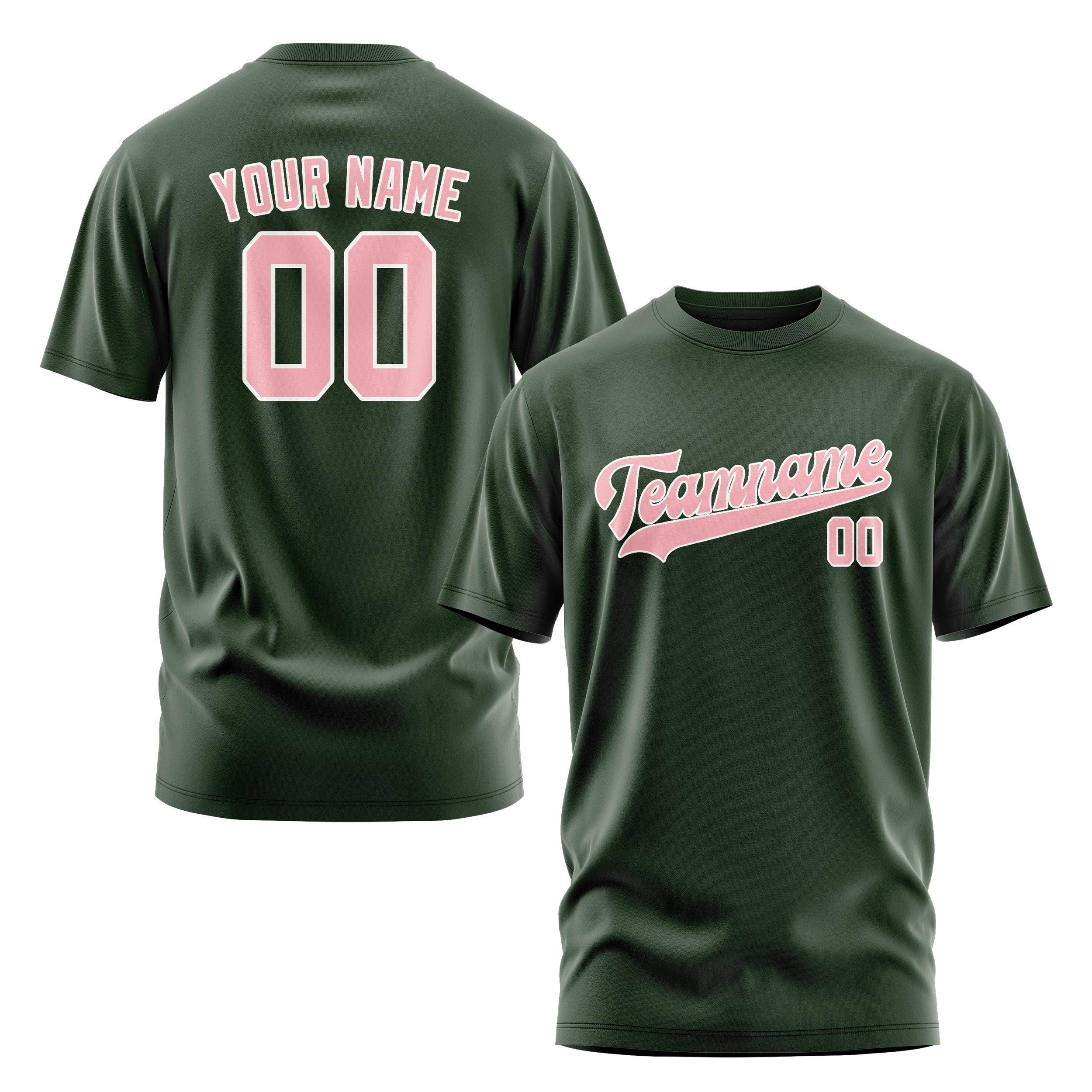 Maßgeschneidertes Tannengrün Rosa T-Shirt
