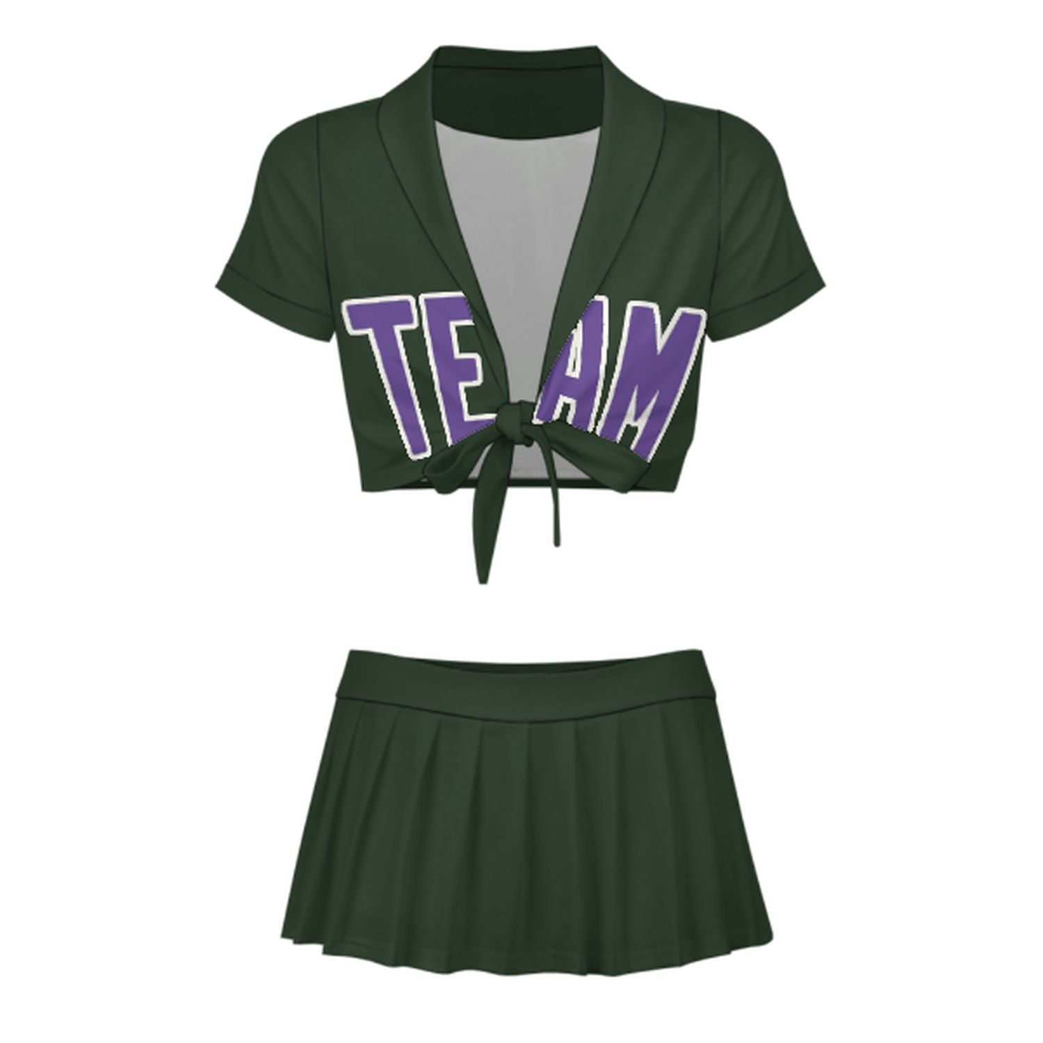 Maßgeschneidertes Tannengrün Lavendel Cheerleader Outfit Set