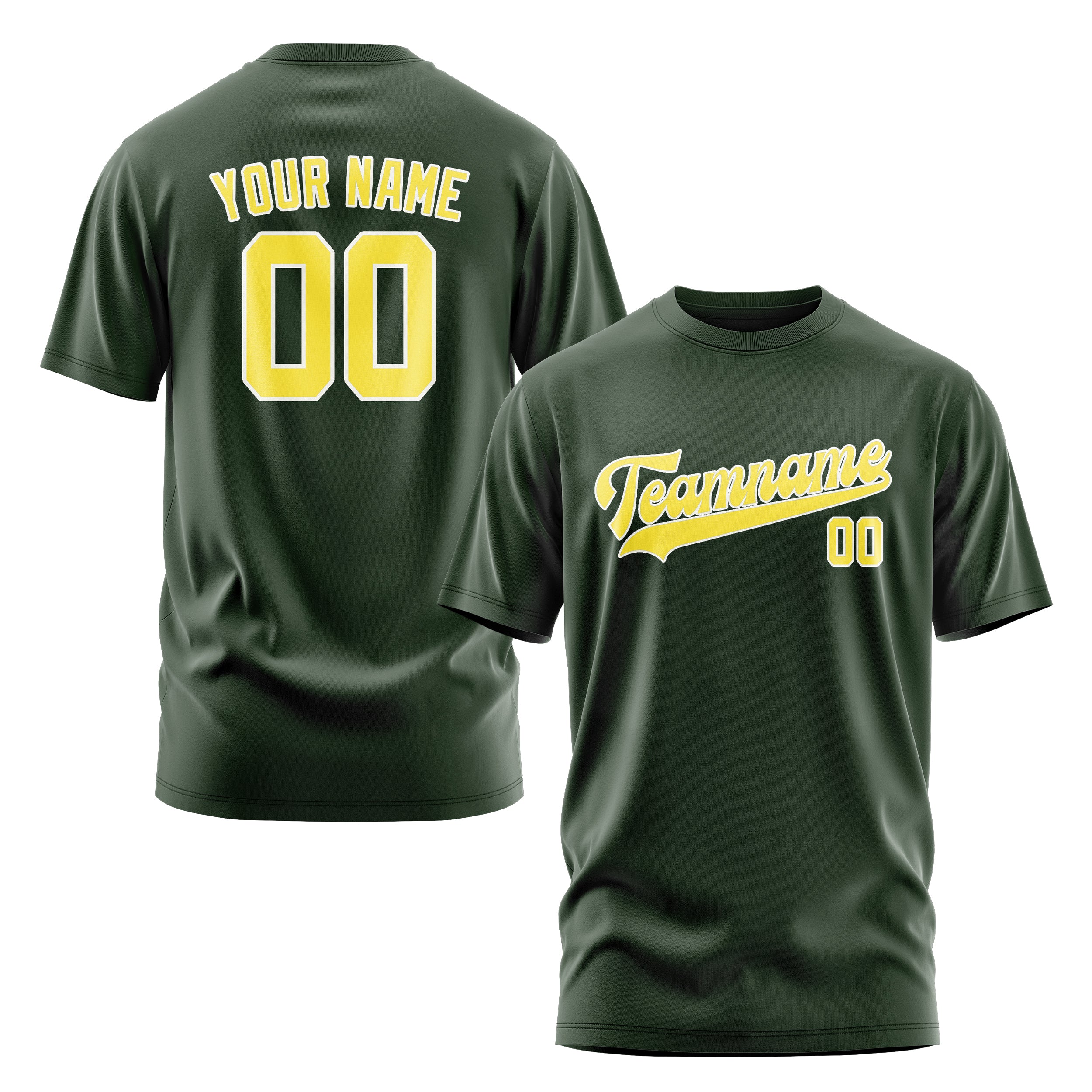Maßgeschneidertes Tannengrün Blassgelb T-Shirt