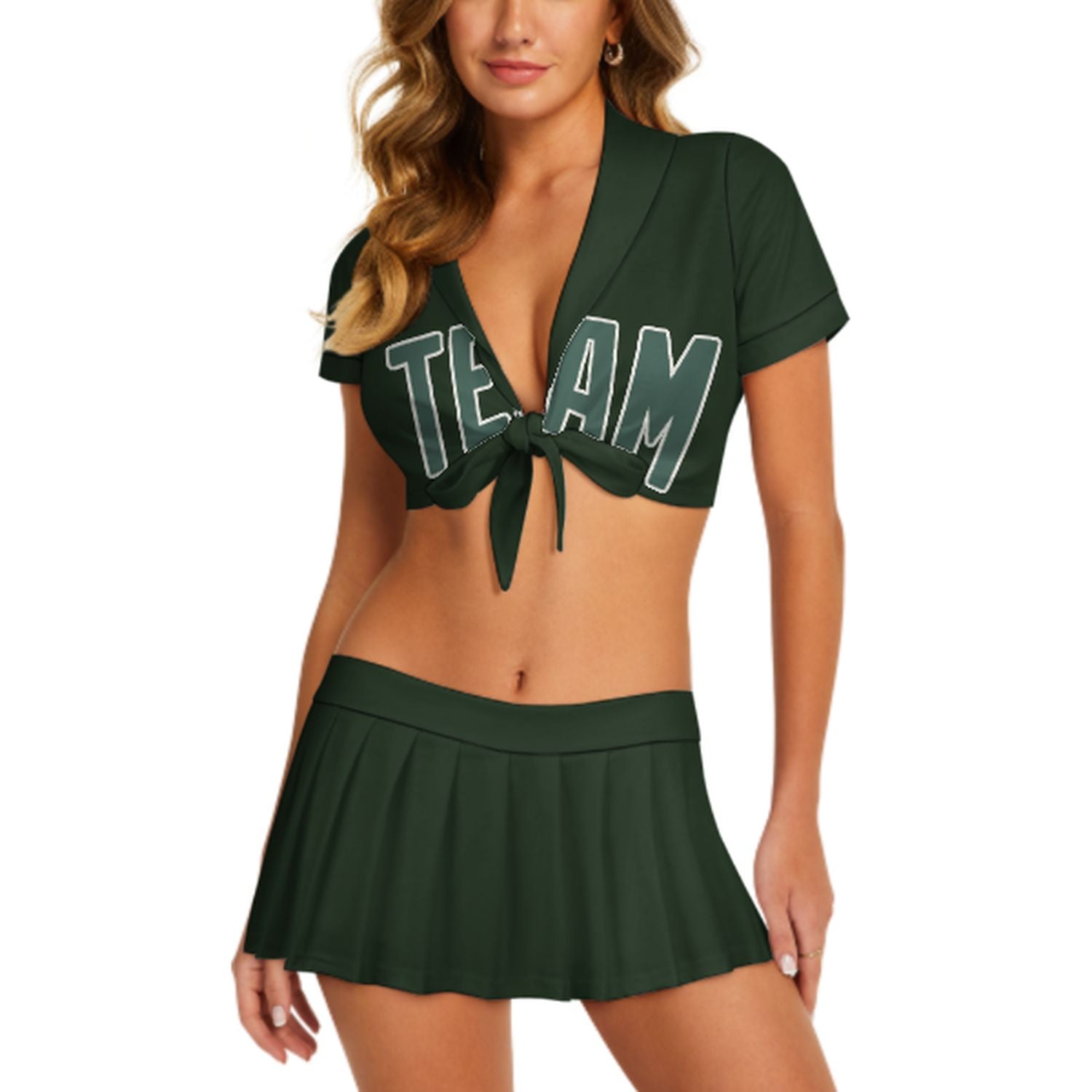 Maßgeschneidertes Tannengrün Blaugrün Cheerleader Outfit Set