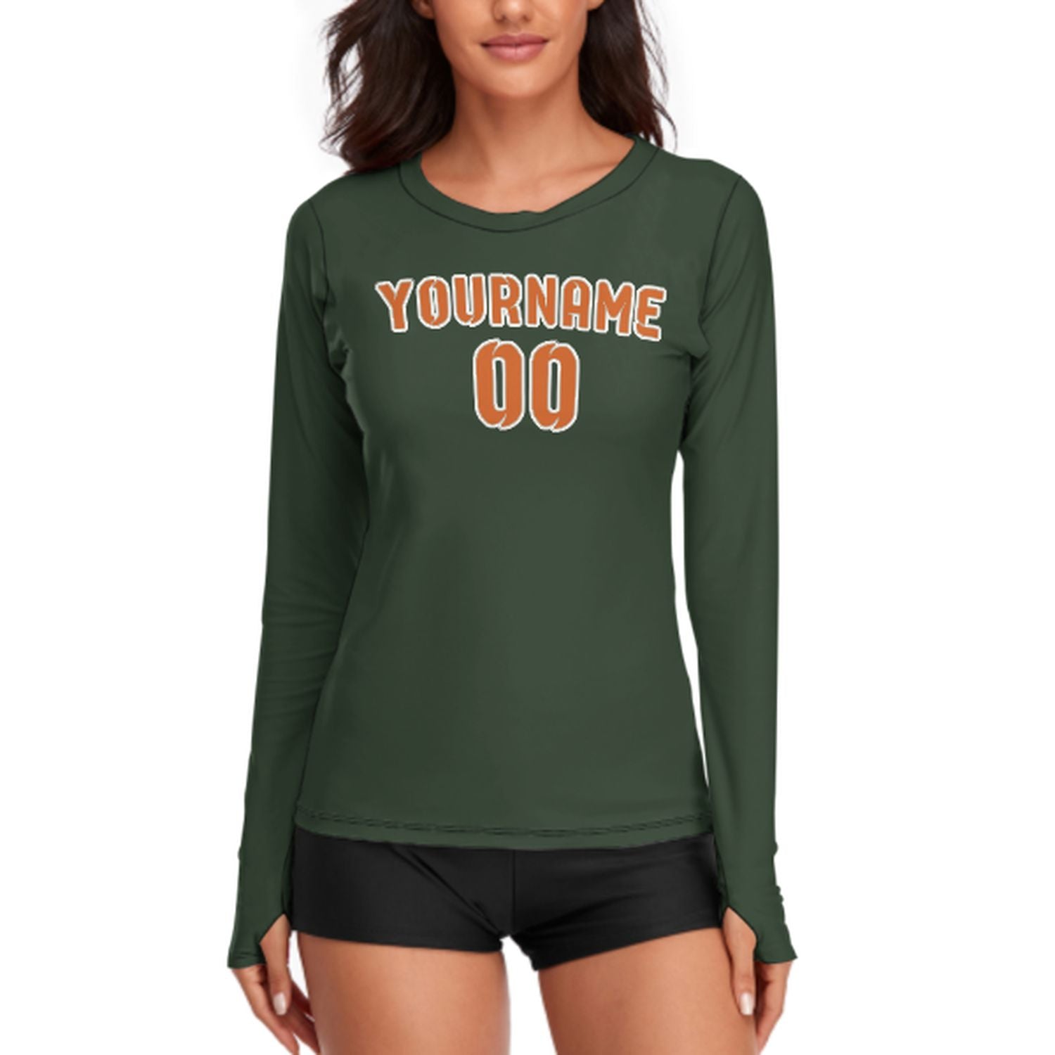 Maßgeschneidertes Tannengrün Orange Damen Langarmshirt