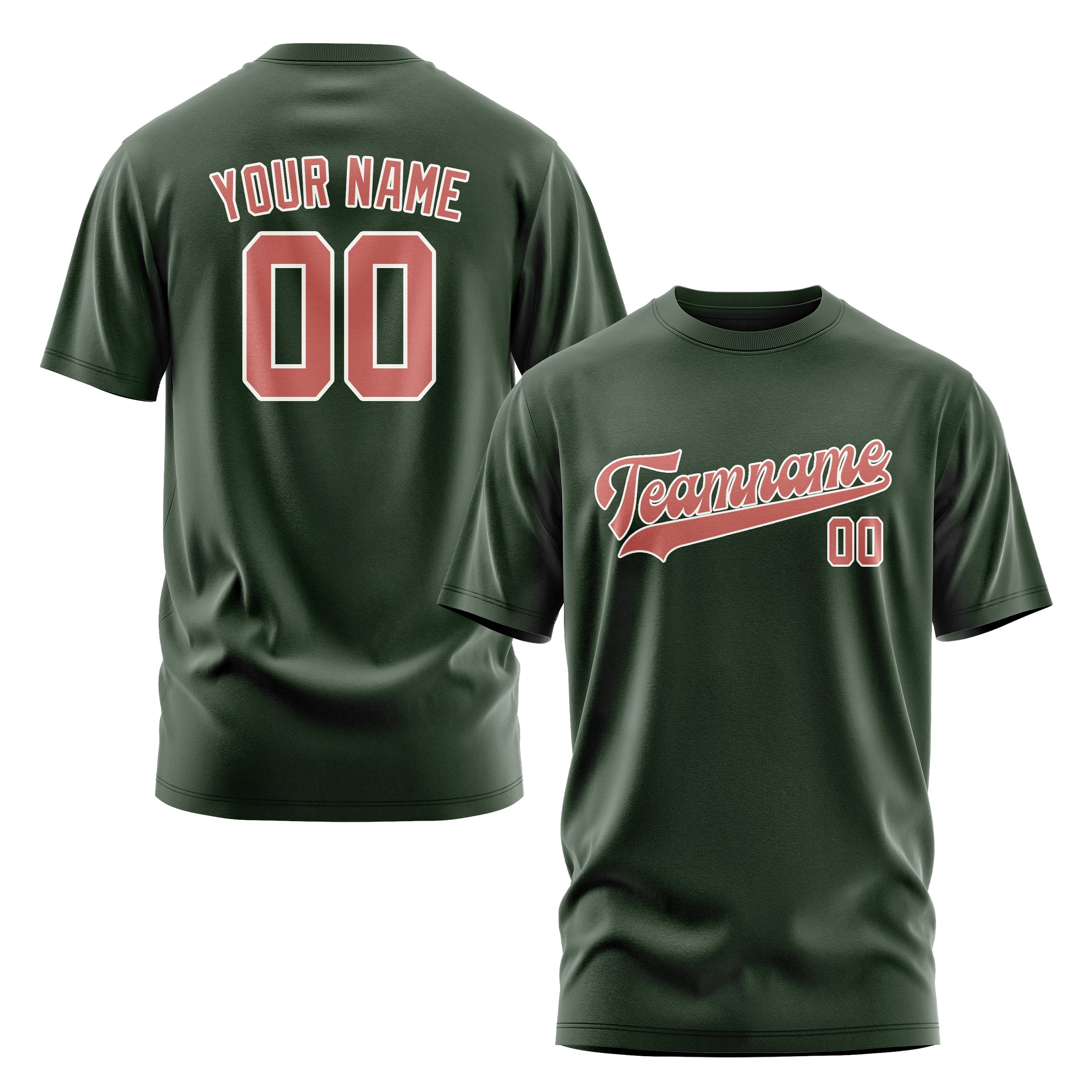 Maßgeschneidertes Tannengrün Kupferrose T-Shirt