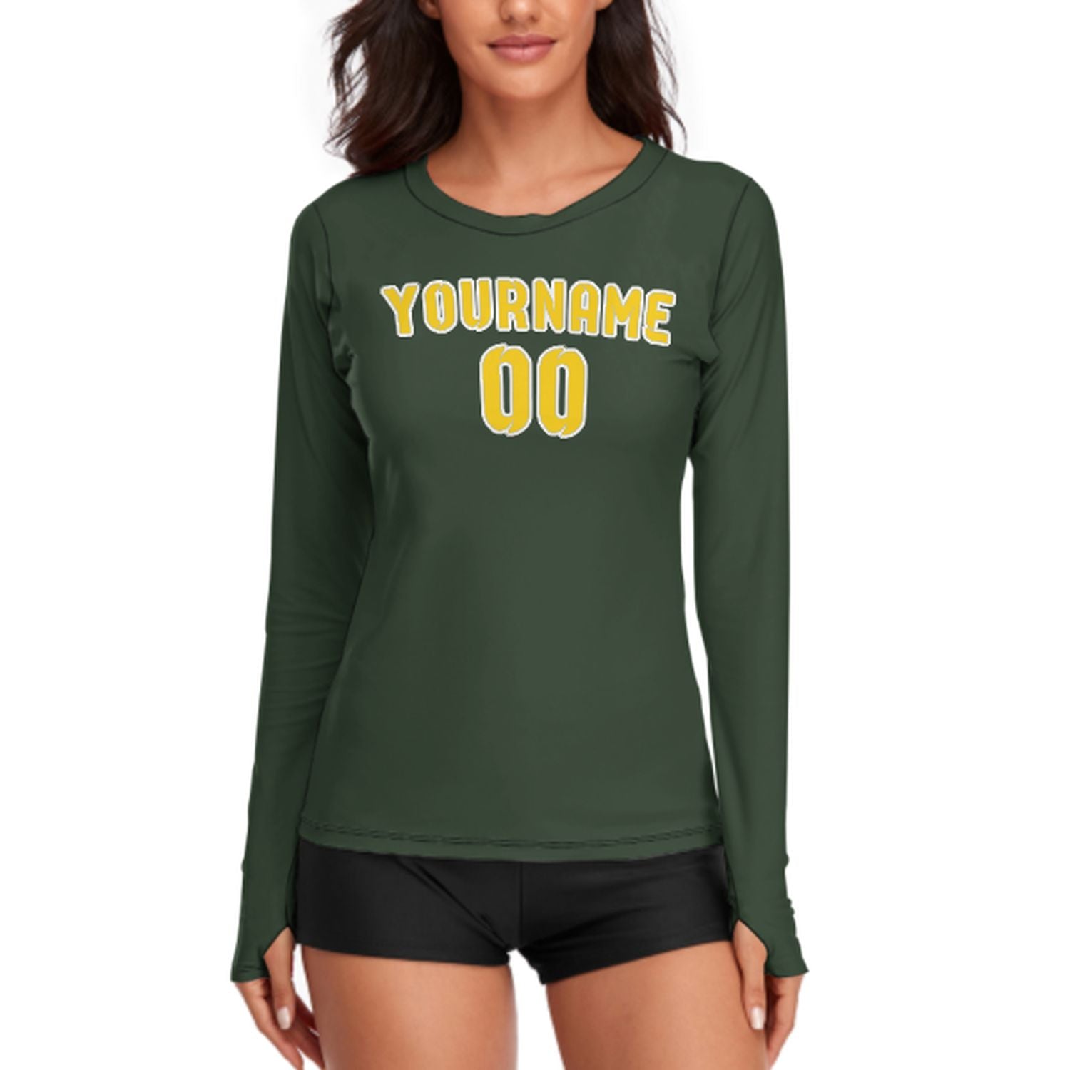 Maßgeschneidertes Tannengrün Gold Damen Langarmshirt